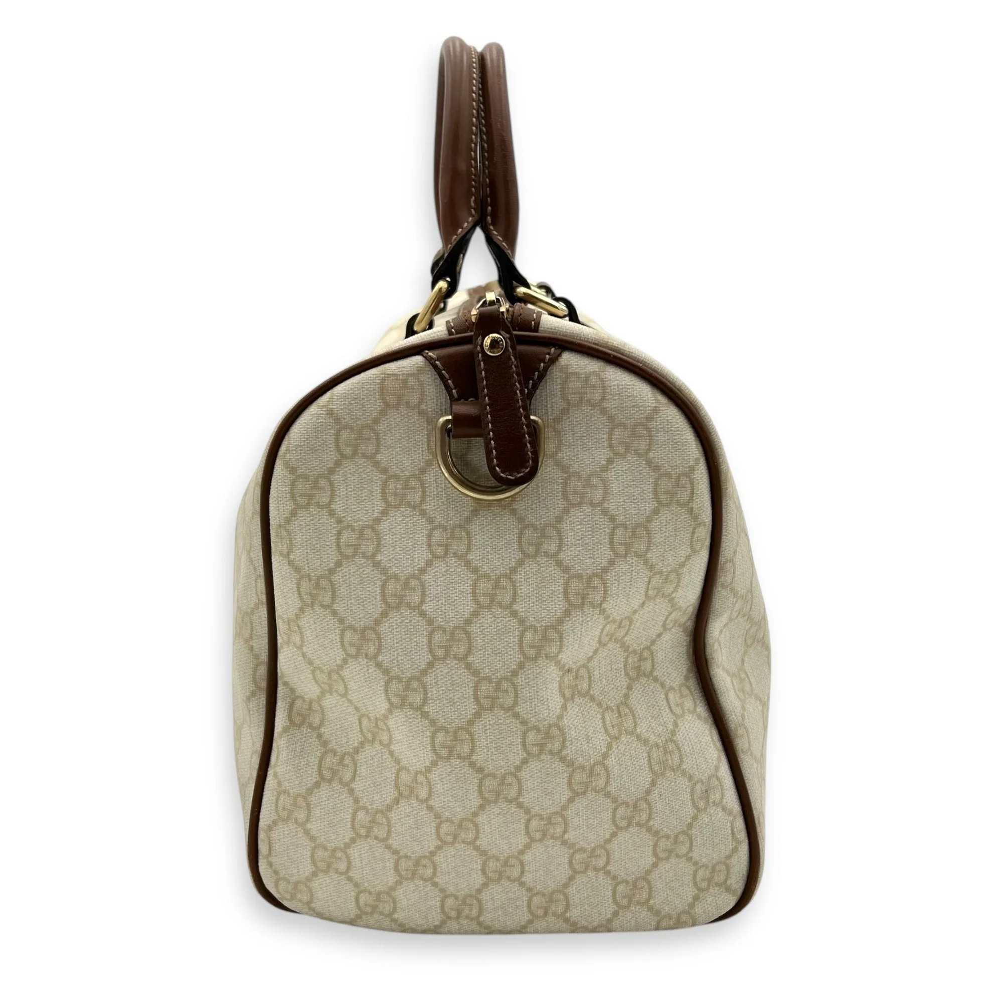 Boston White Top Handle Bag in Coated Canvas, Gold hardware