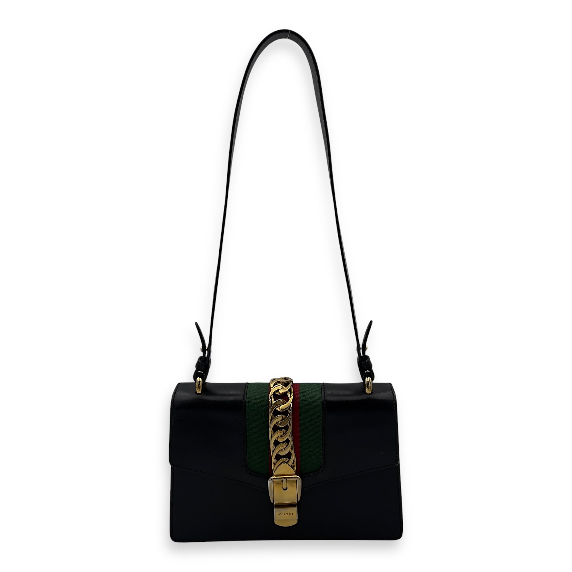 Sylvie Shoulder Bag Black in Calfskin, Gold hardware