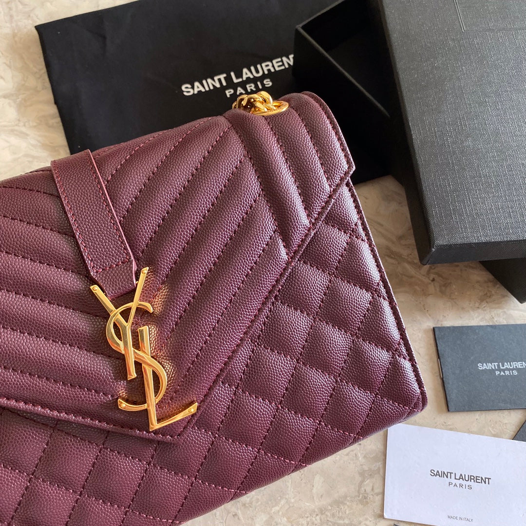 YSL Envelope Medium Bag In Mix Matelasse Grain De Poudre Embossed Leather