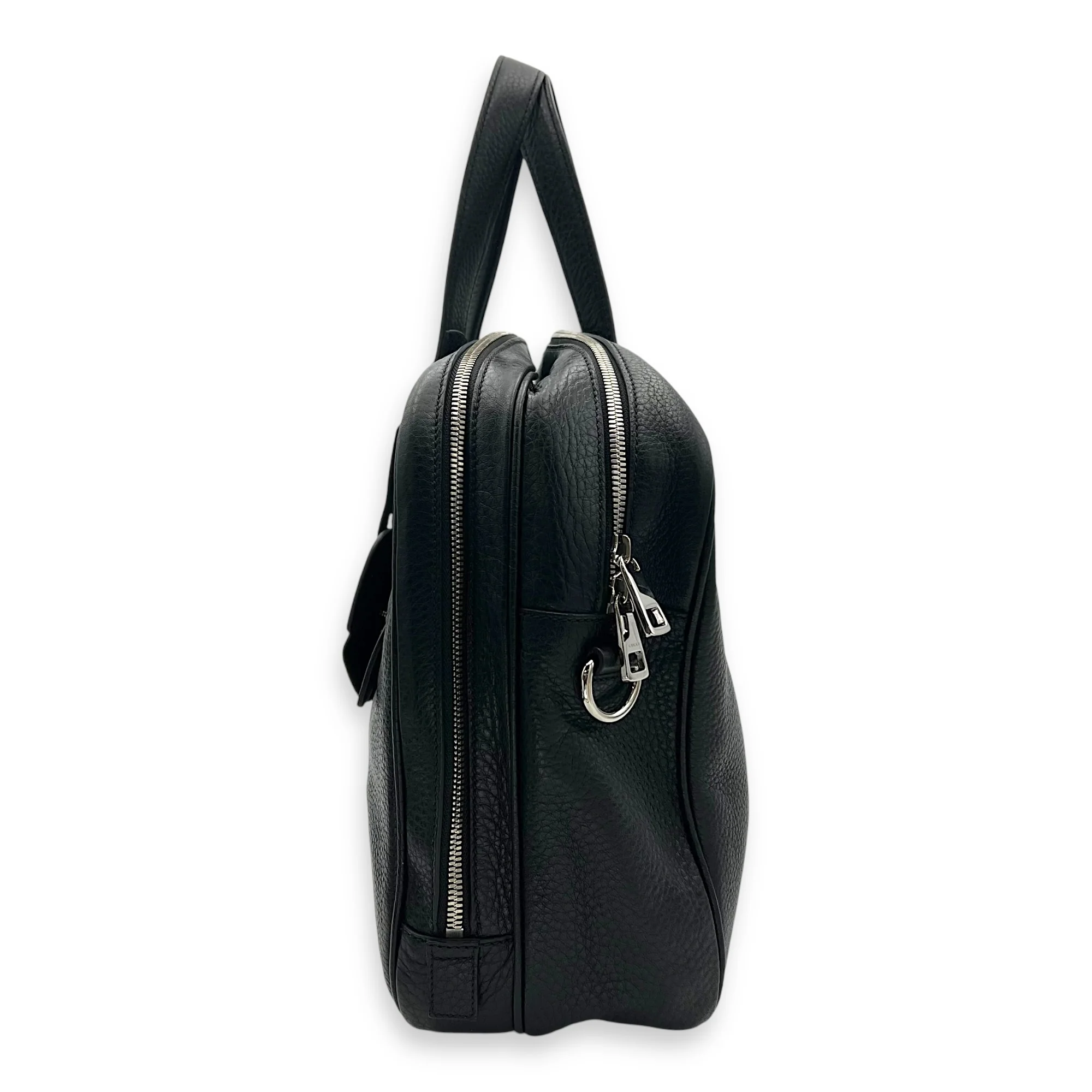 Soho Black Briefcase in Calfskin, Silver hardware