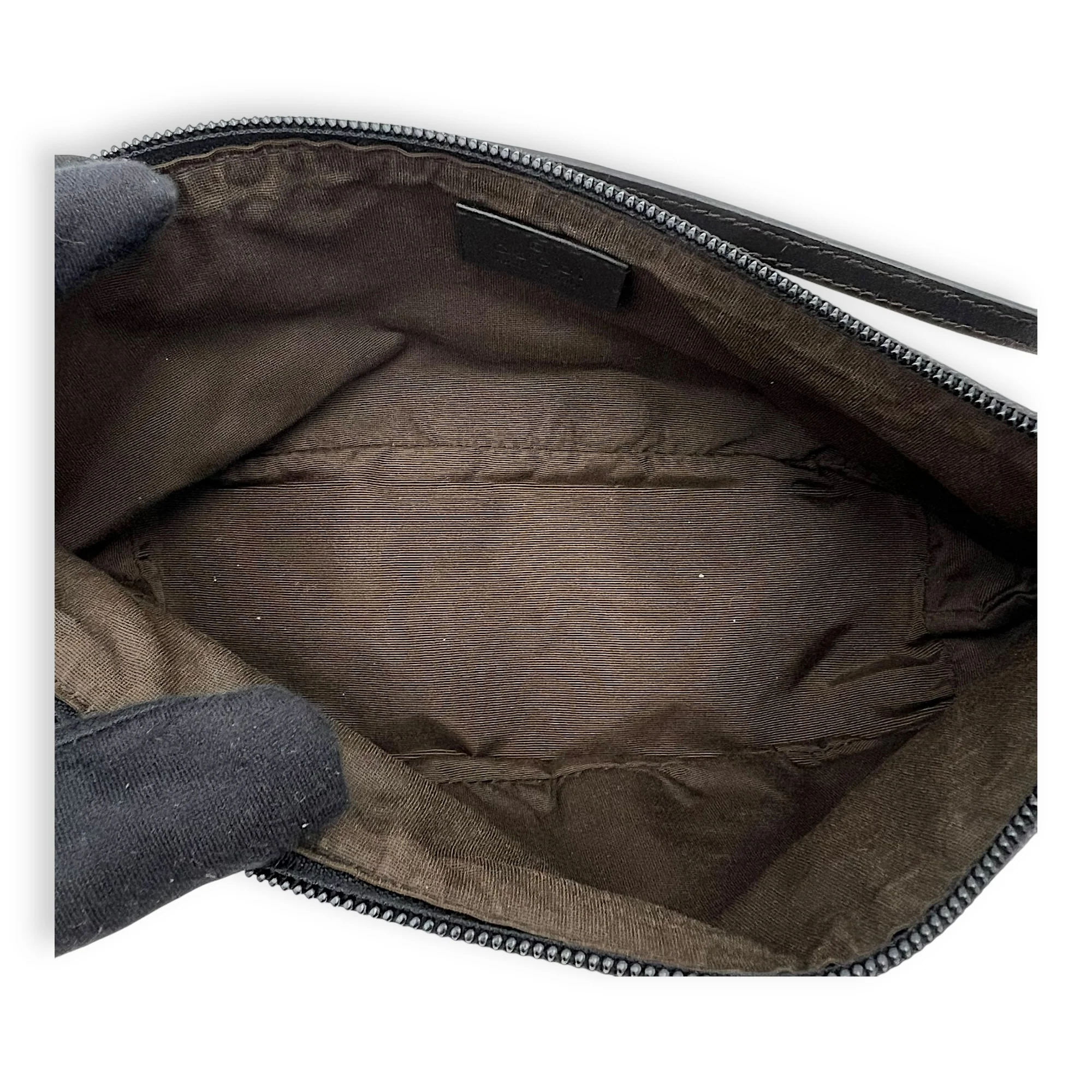 Boat Pochette Brown Pouch in Jacquard, Silver hardware