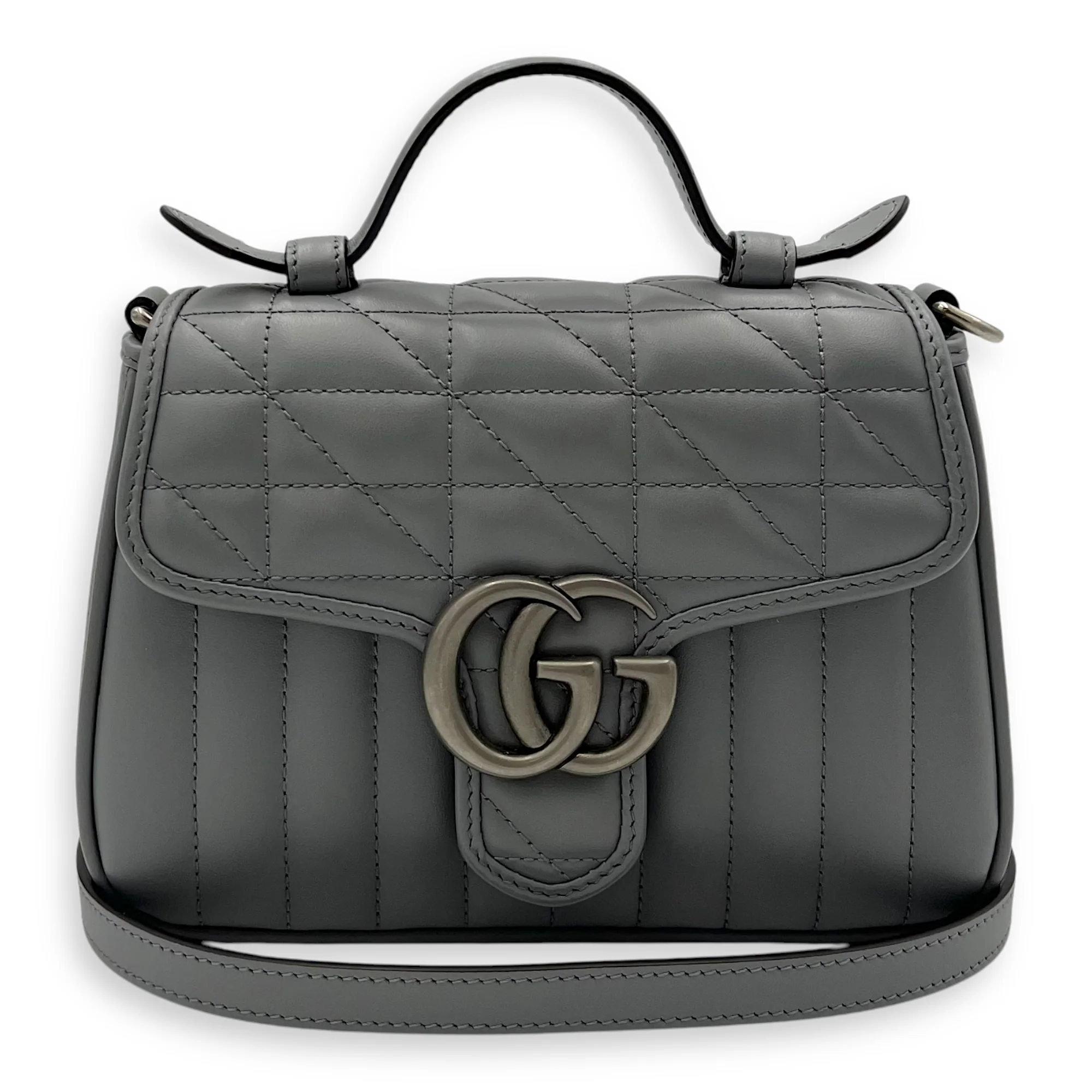 Marmont Top Handle Bag Blue in Calfskin, Gunmetal hardware