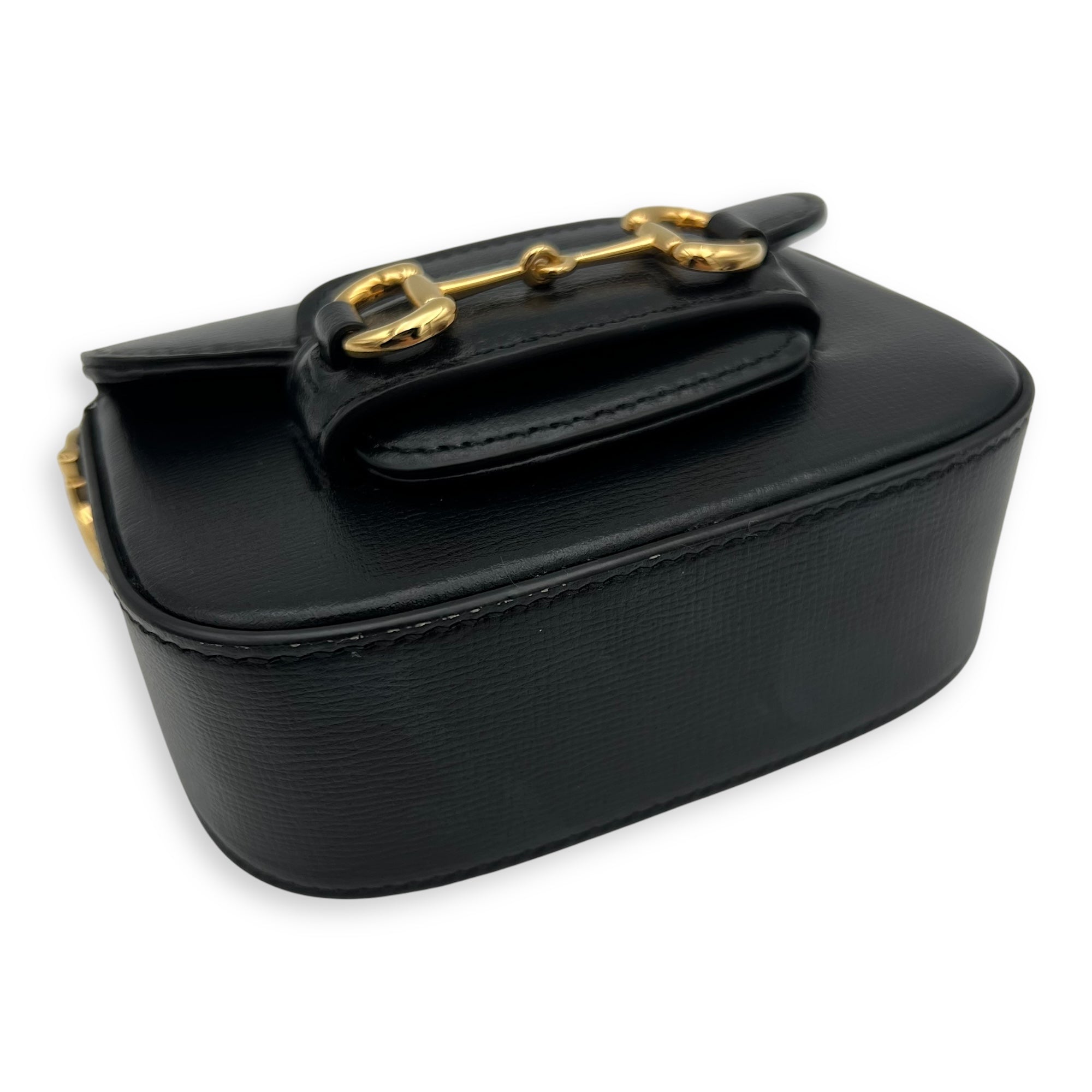 Horsebit 1955 Wallet On Chain Black in Calfskin, Gold hardware