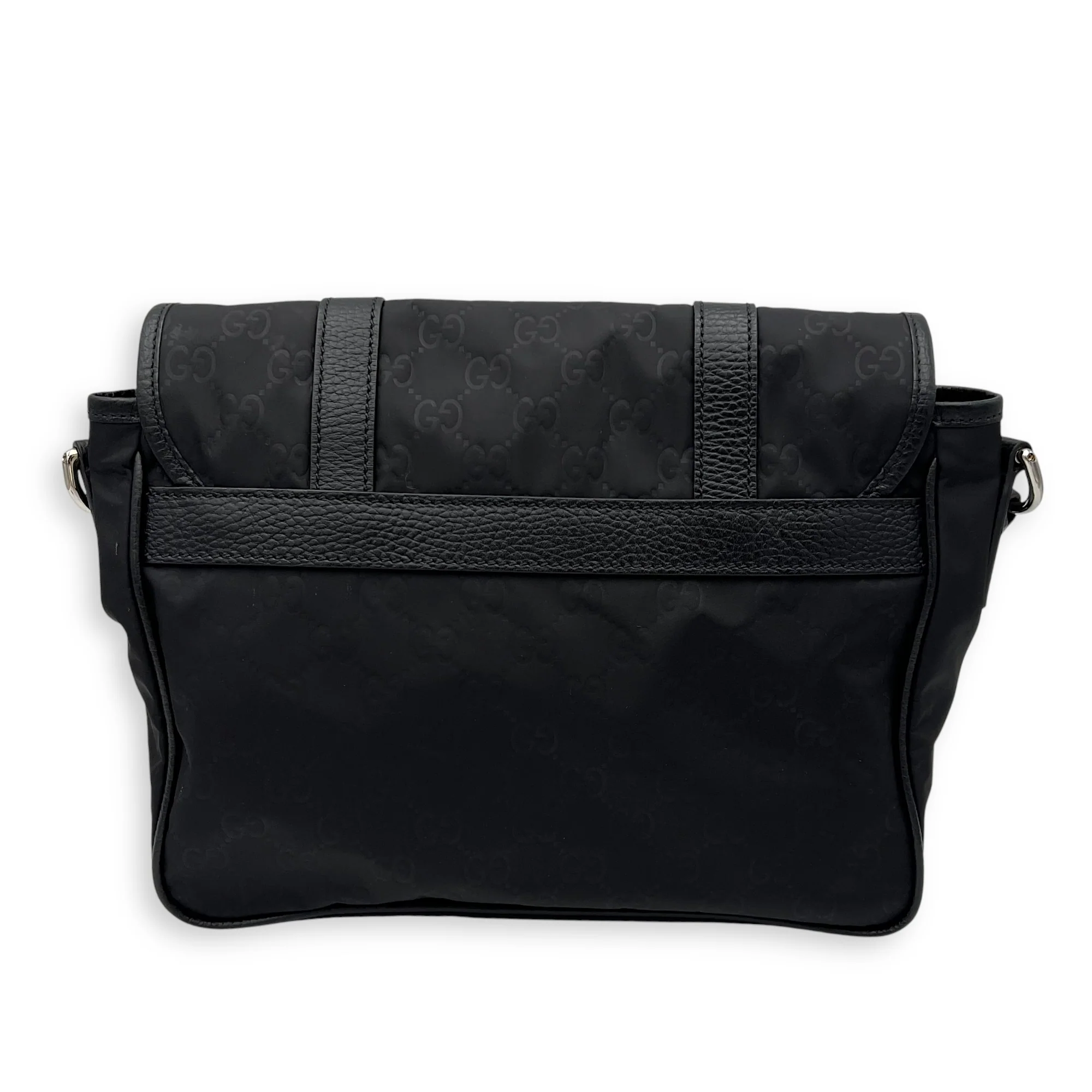 GG Crossbody Bag Black in Nylon, Silver hardware