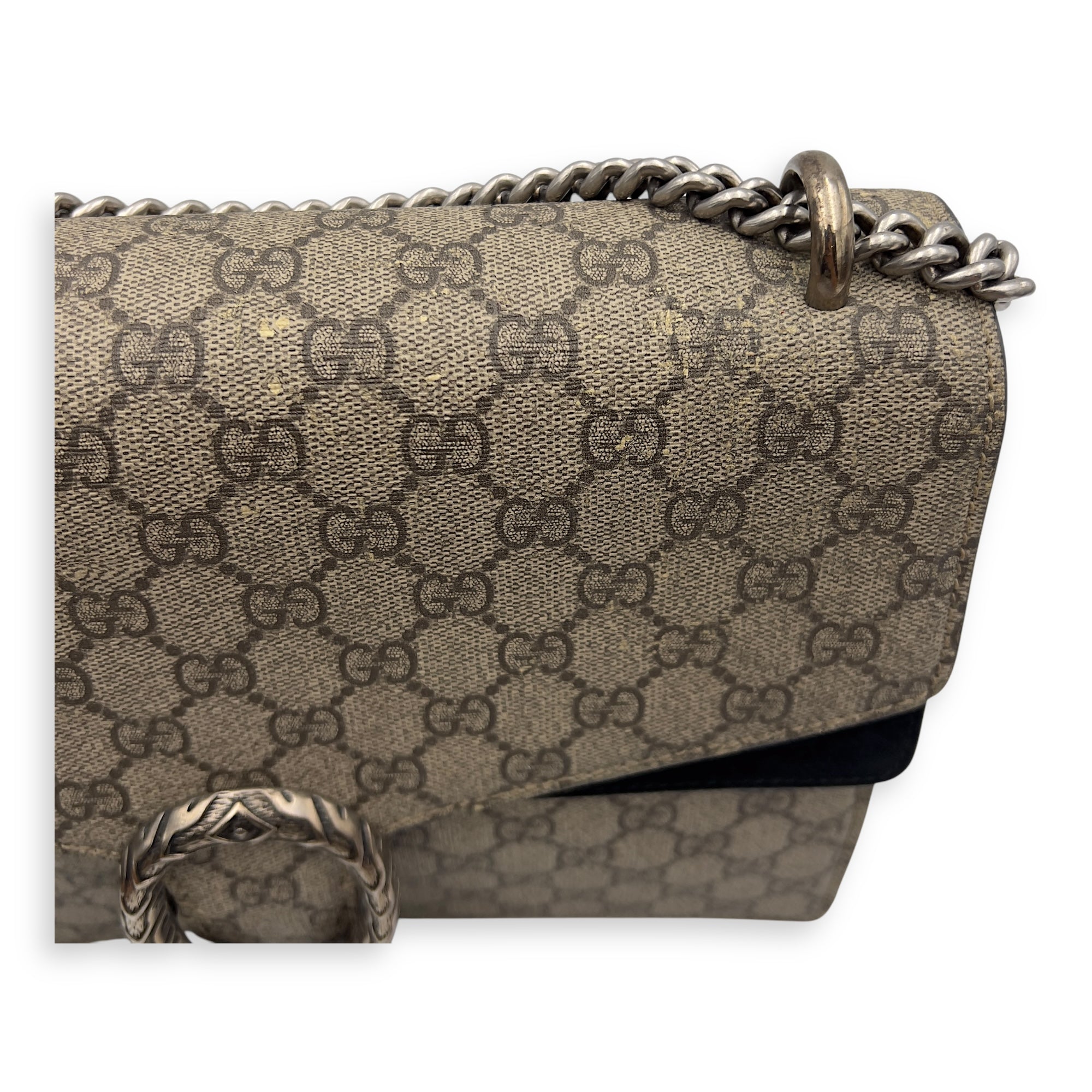 Dionysus Shoulder Bag Beige in Coated Canvas, Silver hardware