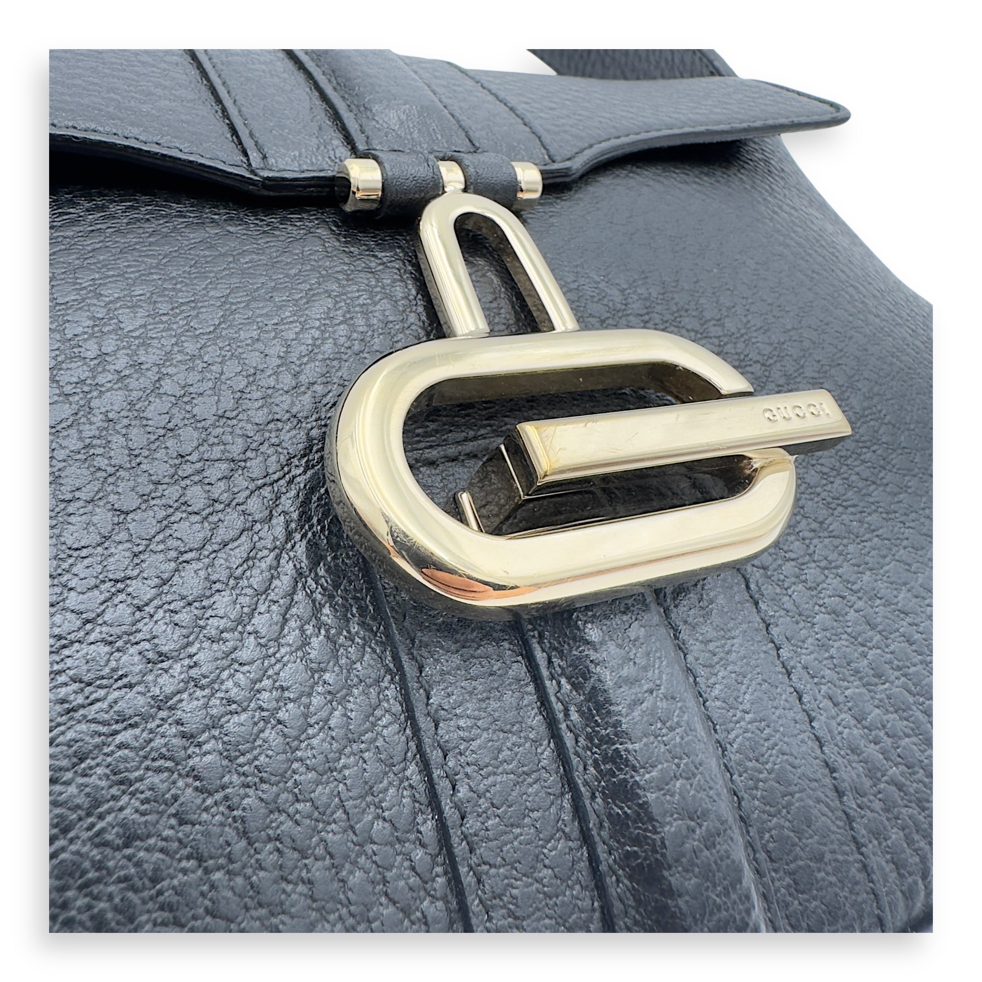 Logo Shoulder Bag Black in Calfskin, Gold hardware
