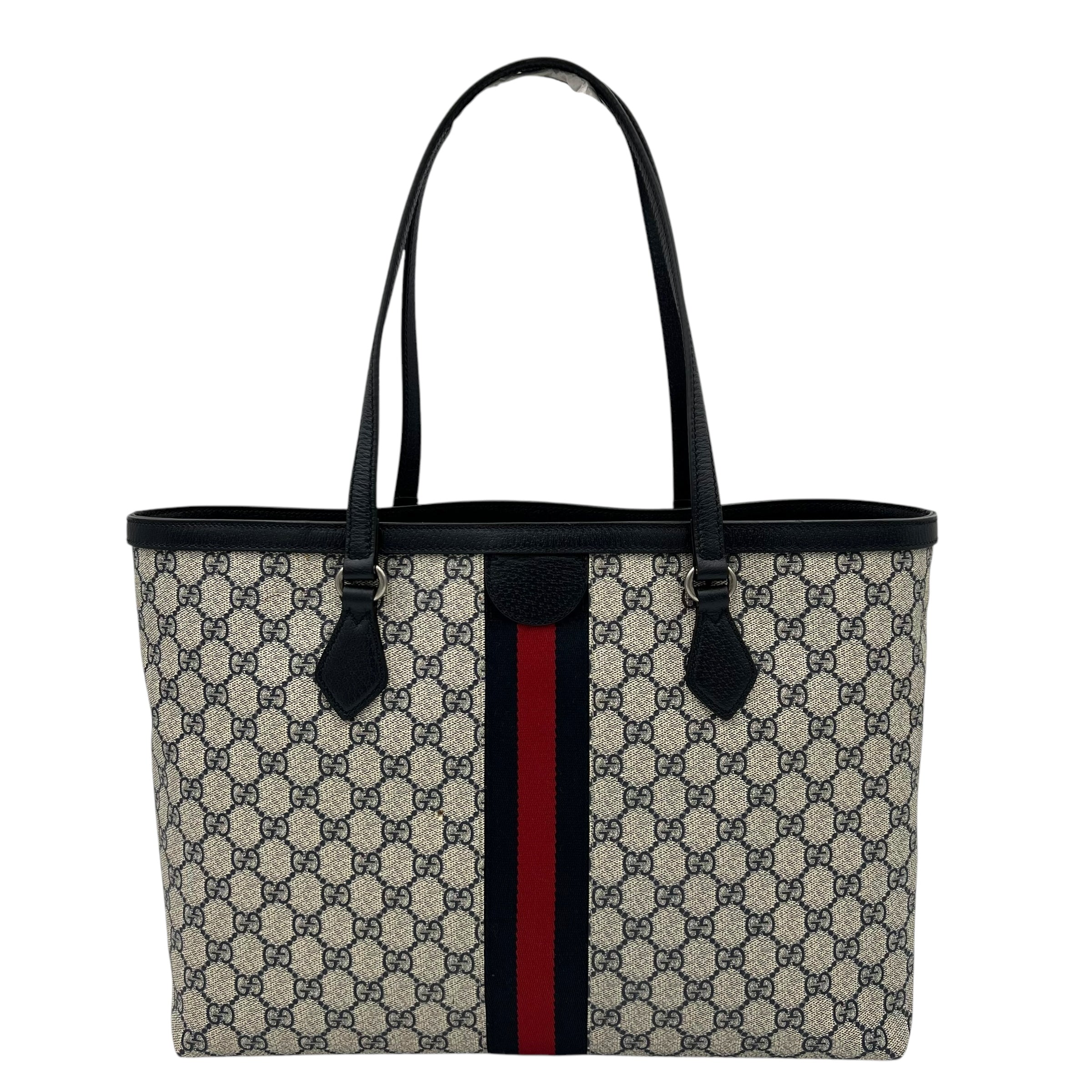 Ophidia Tote Bag Blue in Coated Canvas, Silver hardware