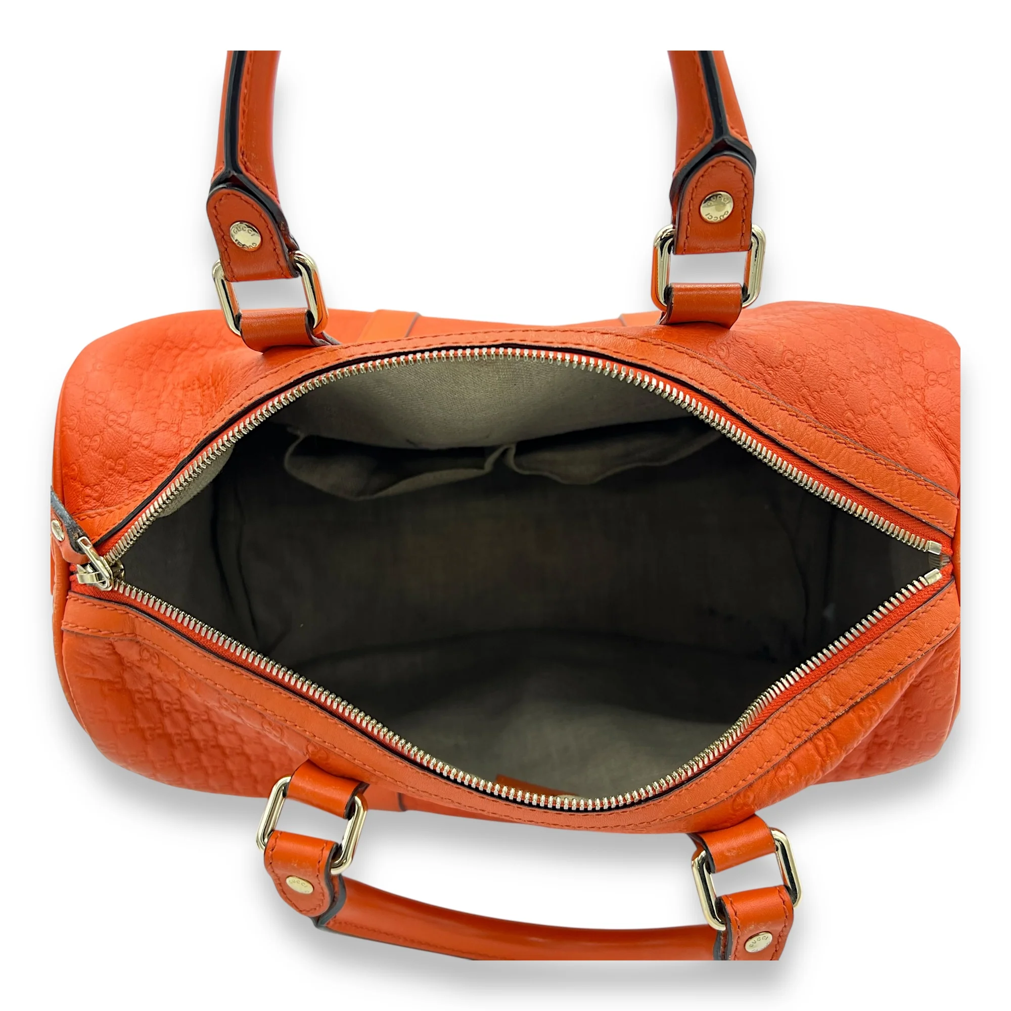 Boston Top Handle Bag Orange in Guccissima Leather, Gold hardware