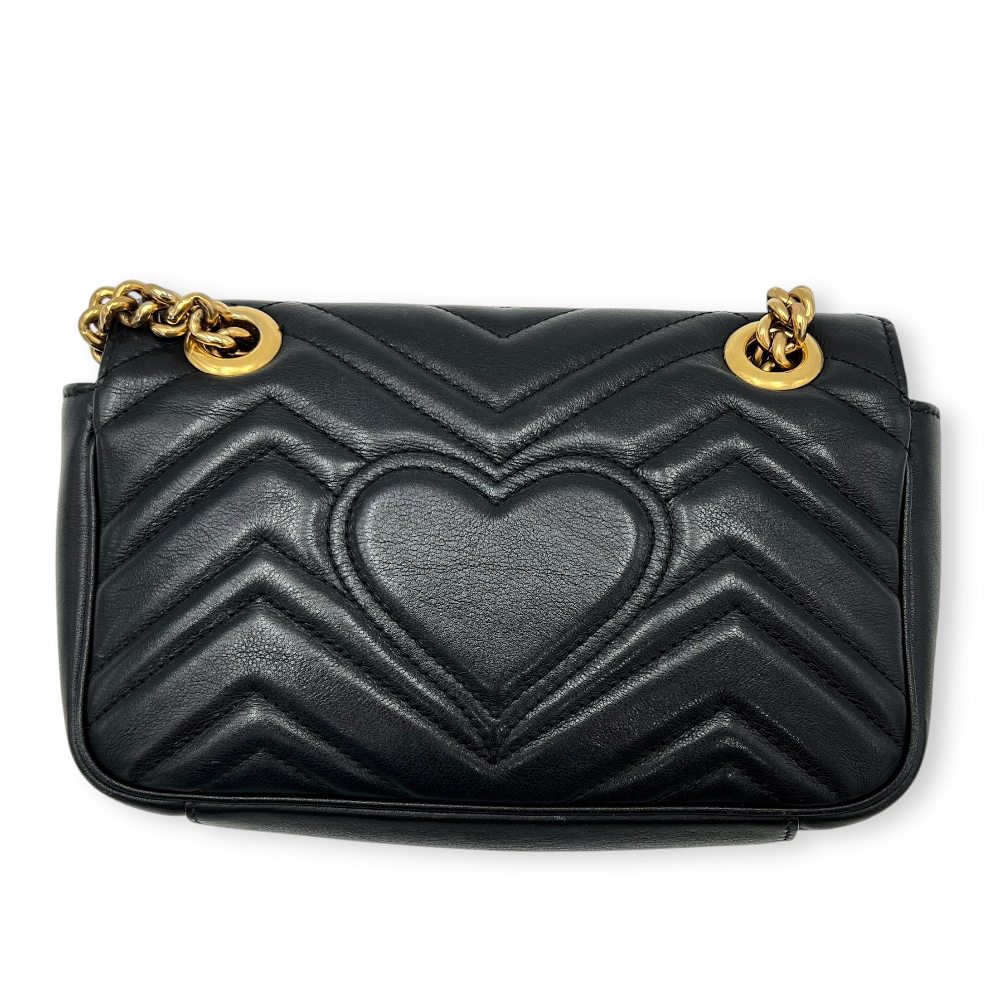 GG Marmont Mini Black Shoulder Bag in Calfskin, Gold hardware