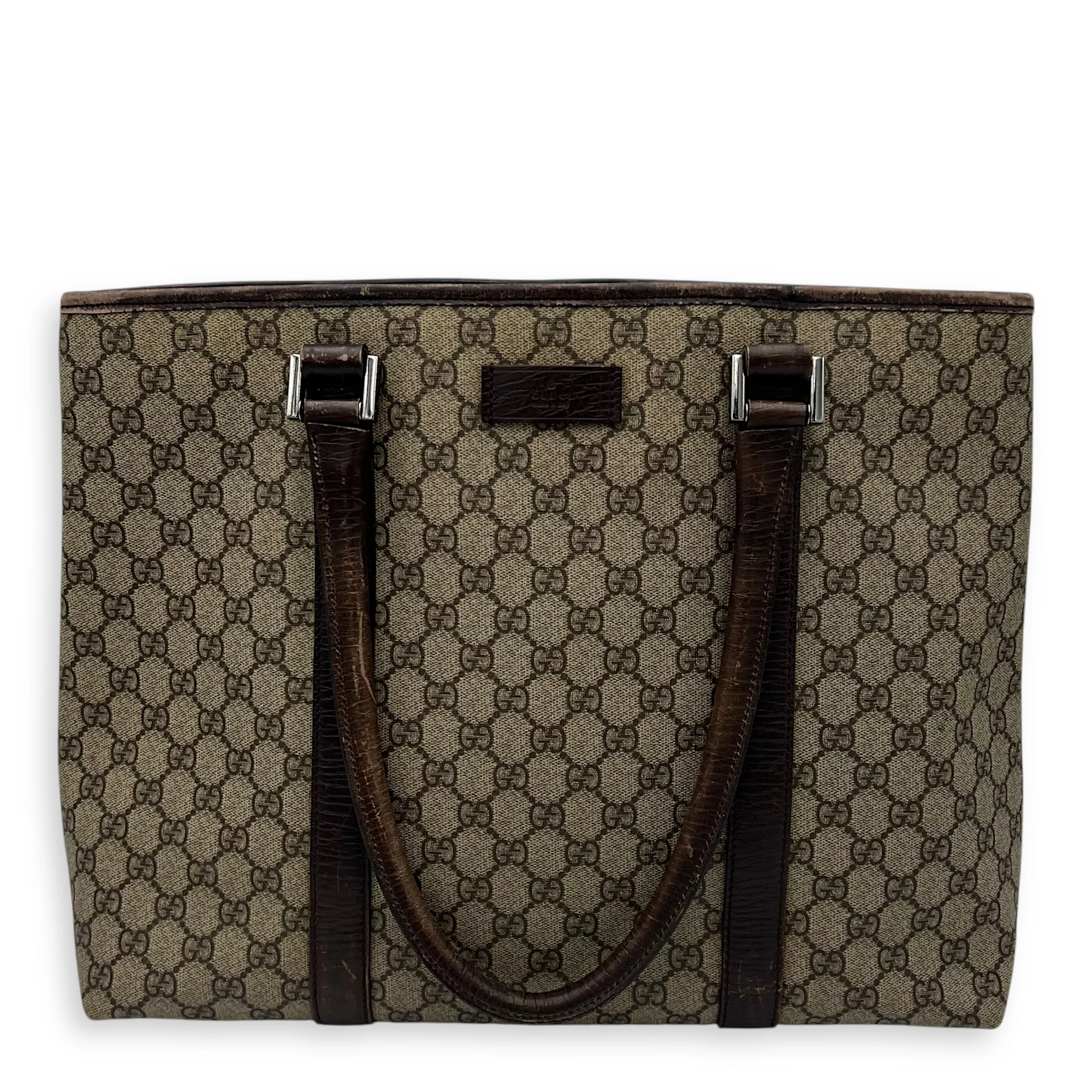 Vintage Top Handle Bag Brown in Coated Canvas, Silver hardware