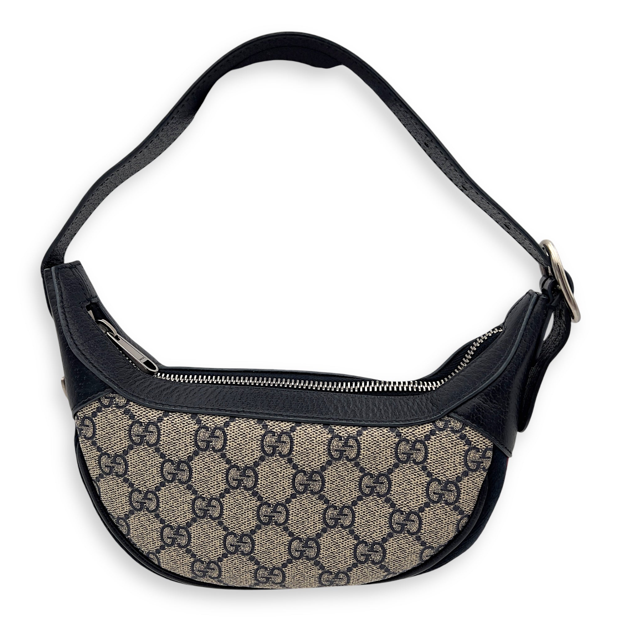 Ophidia Blue Shoulder Bag in Coated Canvas, Silver hardware