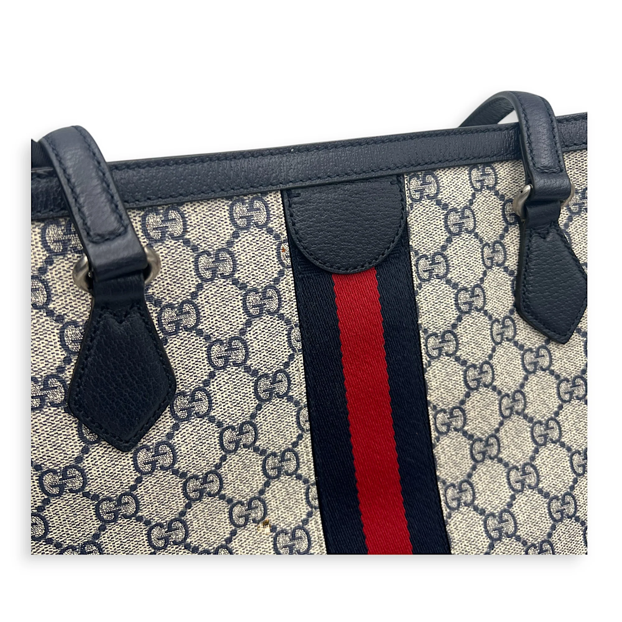 Ophidia Tote Bag Blue in Coated Canvas, Silver hardware