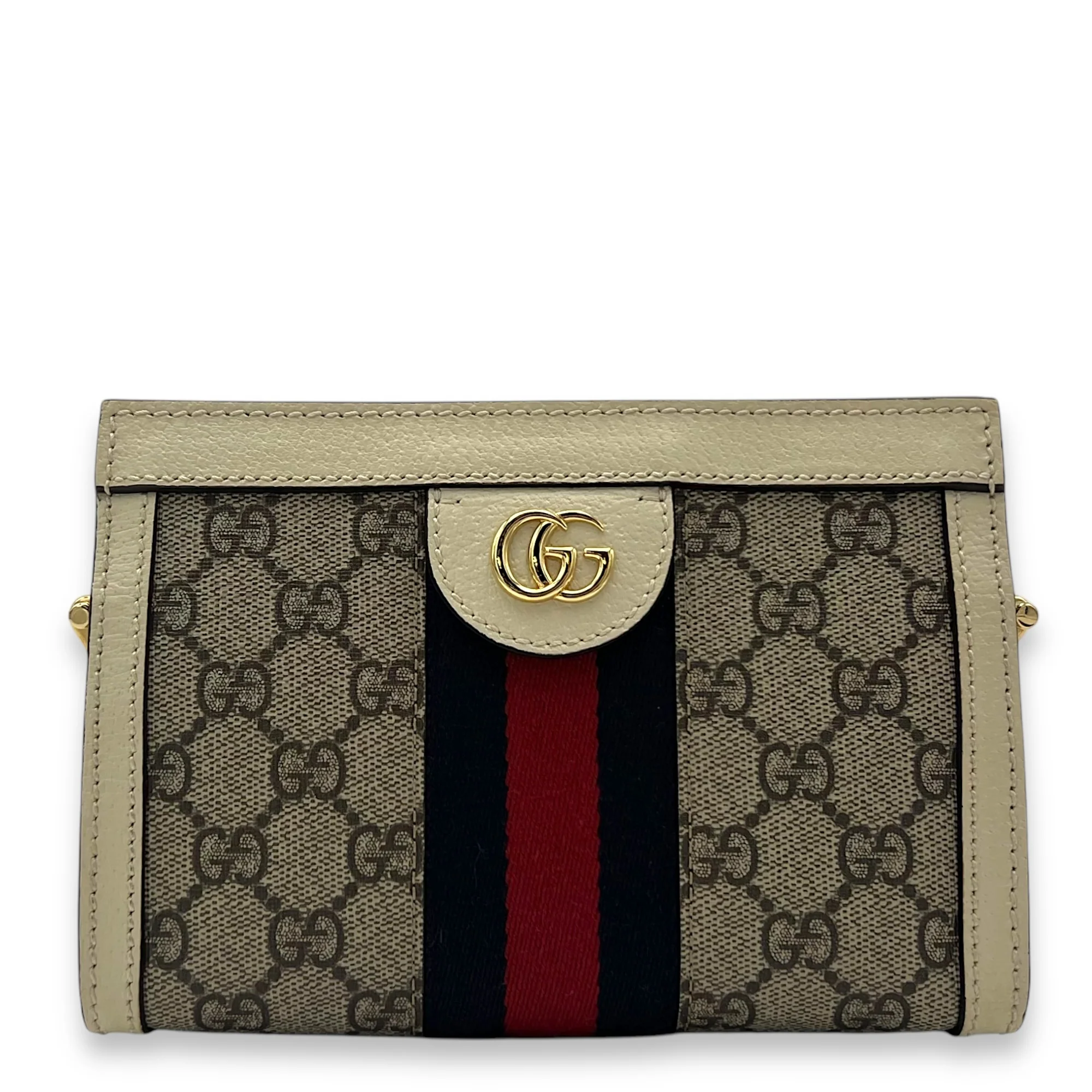 Ophidia Mini White Shoulder Bag in Coated Canvas, Gold hardware