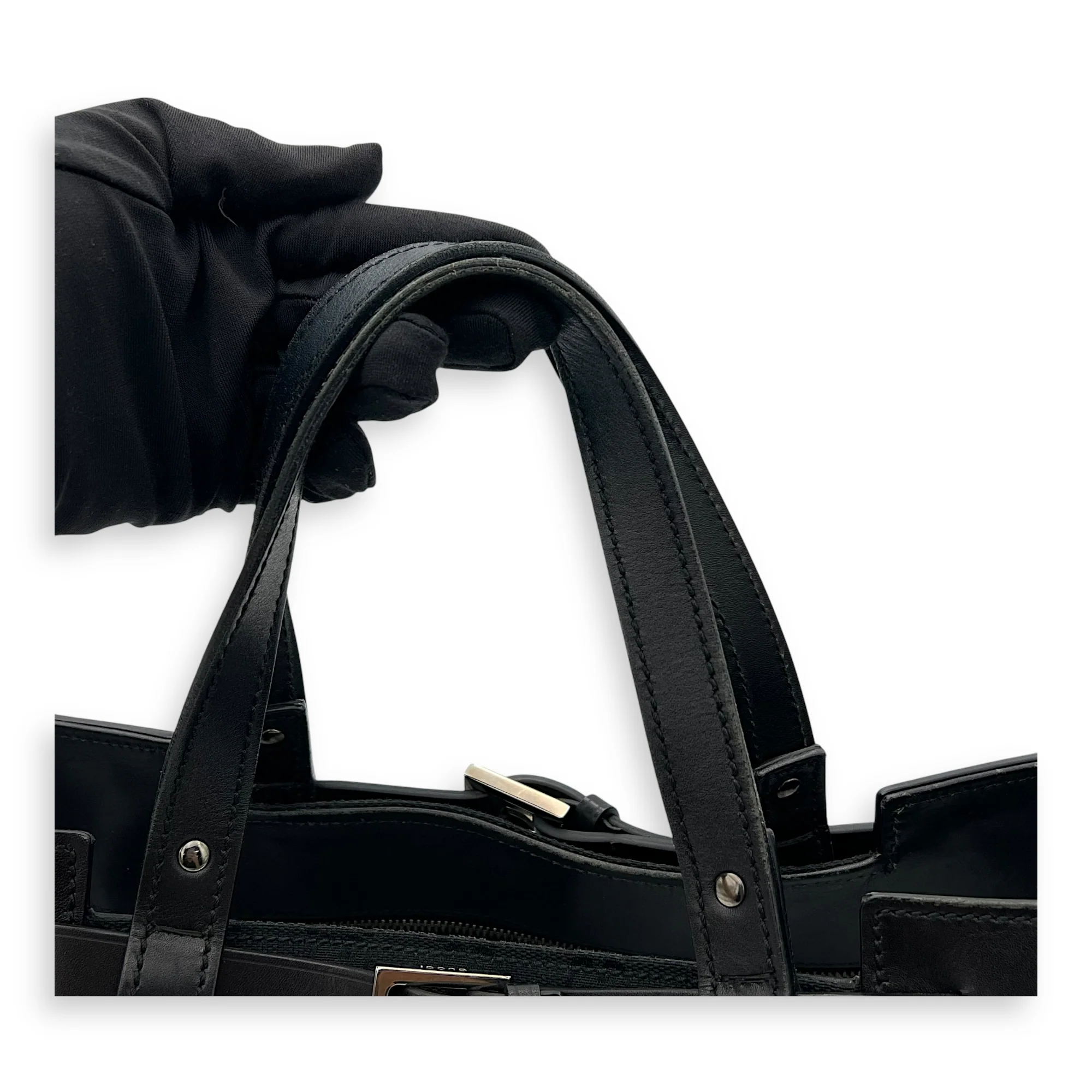 GG Top Handle Bag Black in Canvas, Silver hardware