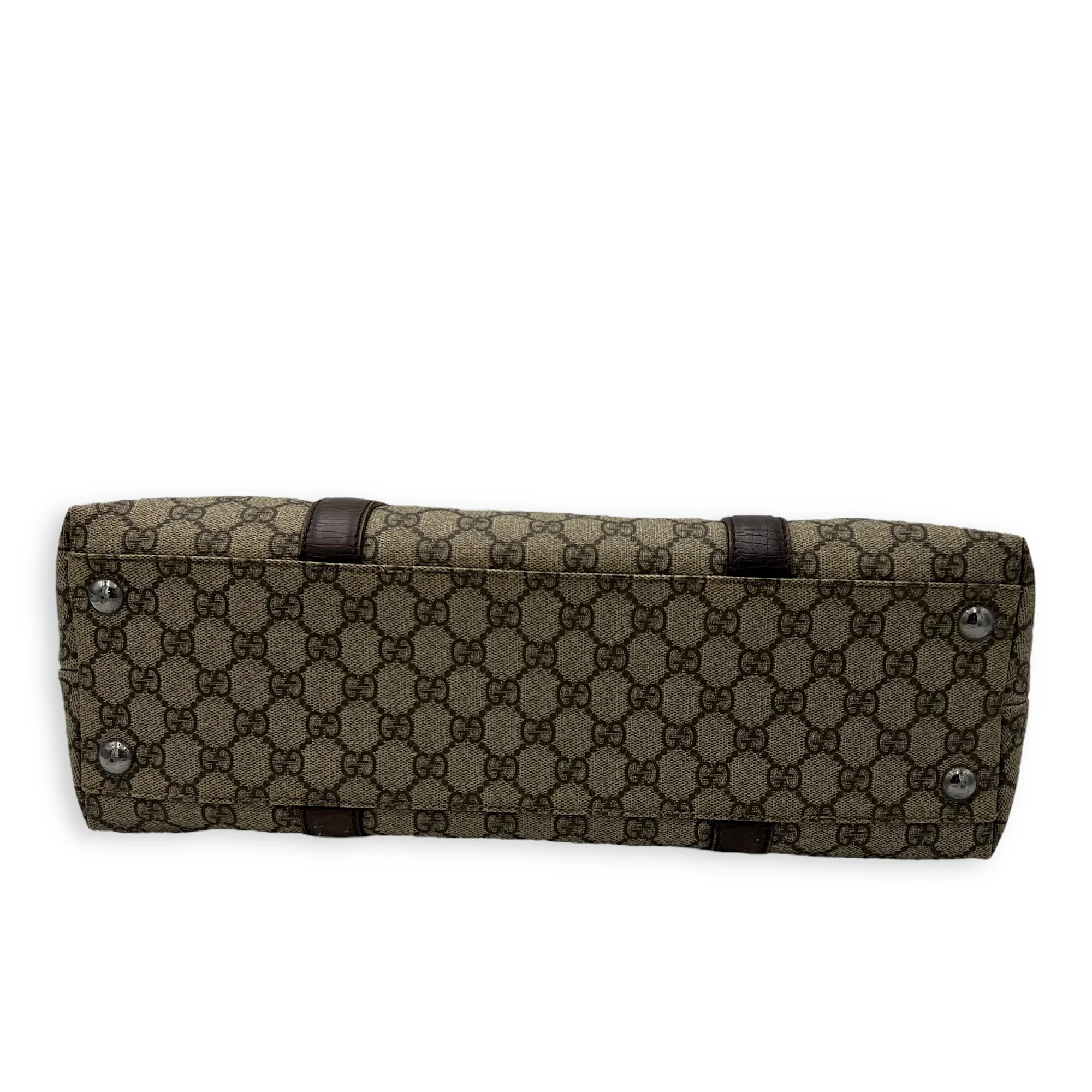 Vintage Top Handle Bag Brown in Coated Canvas, Silver hardware
