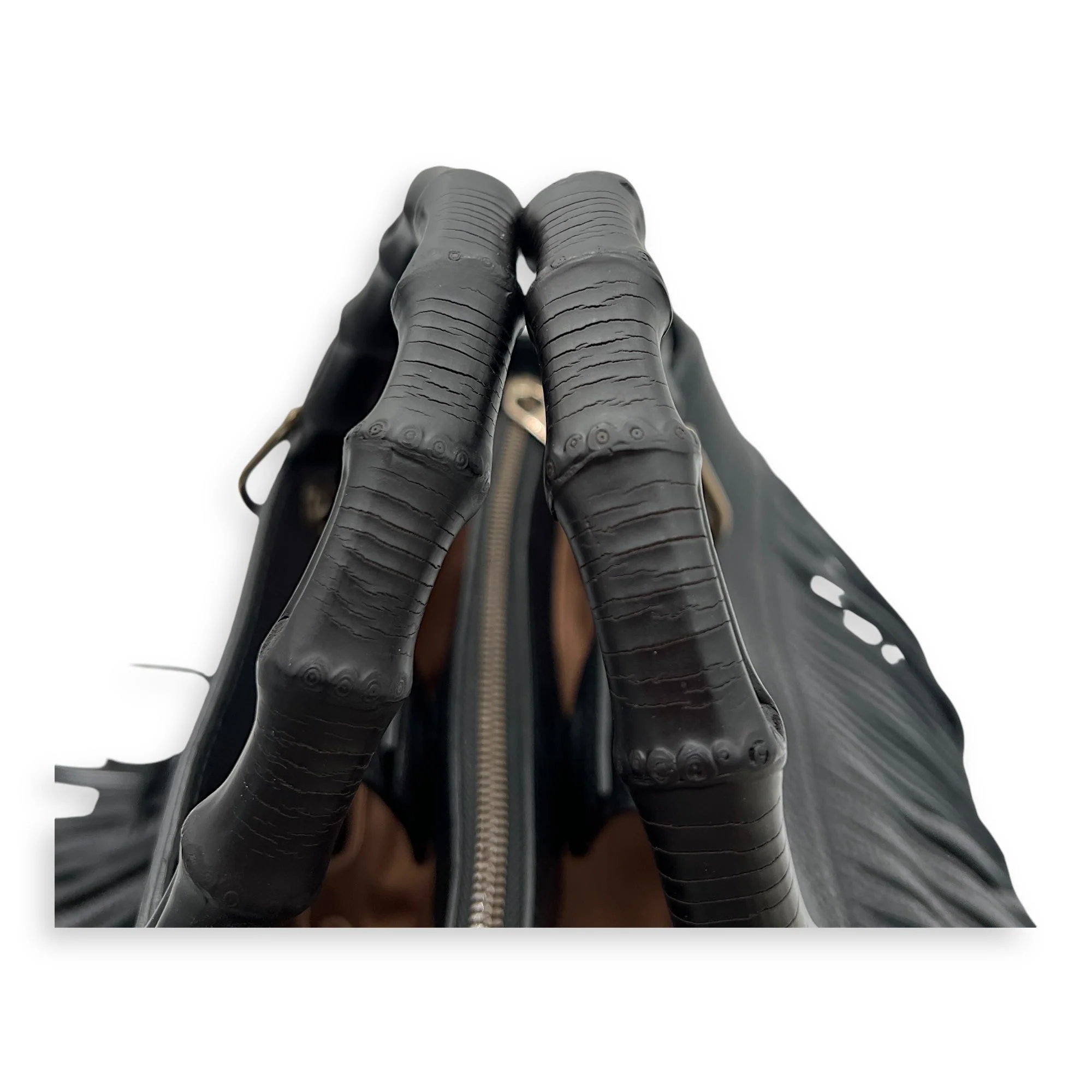 Bamboo Tassel Black Top Handle Bag in Calfskin, Gunmetal hardware
