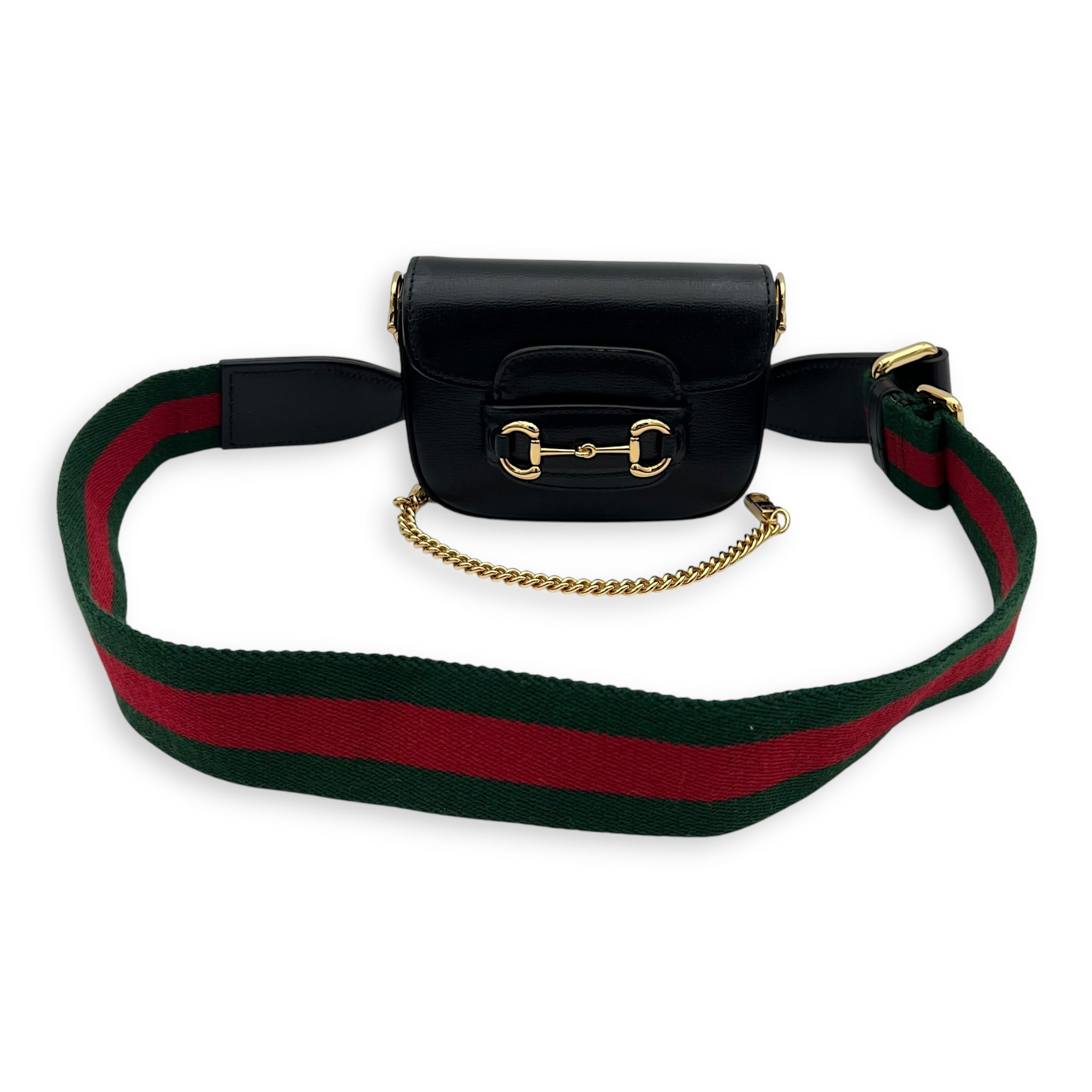 Horsebit 1955 Wallet On Chain Black in Calfskin, Gold hardware