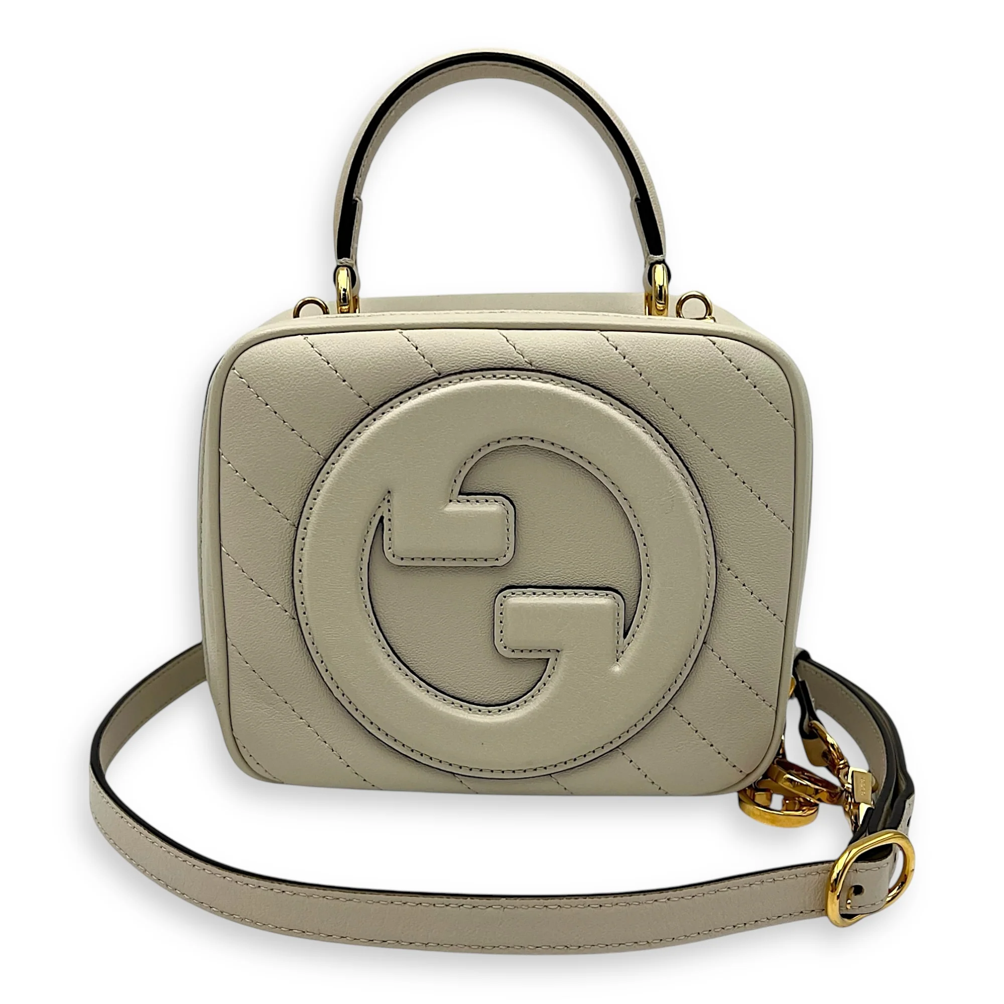Blondie Top Handle Bag White in Calfskin, Gold hardware