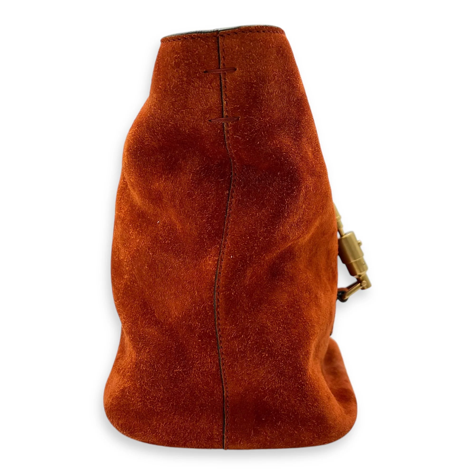 Jackie Orange Bucket Bag in Suede Leather, Gold hardware