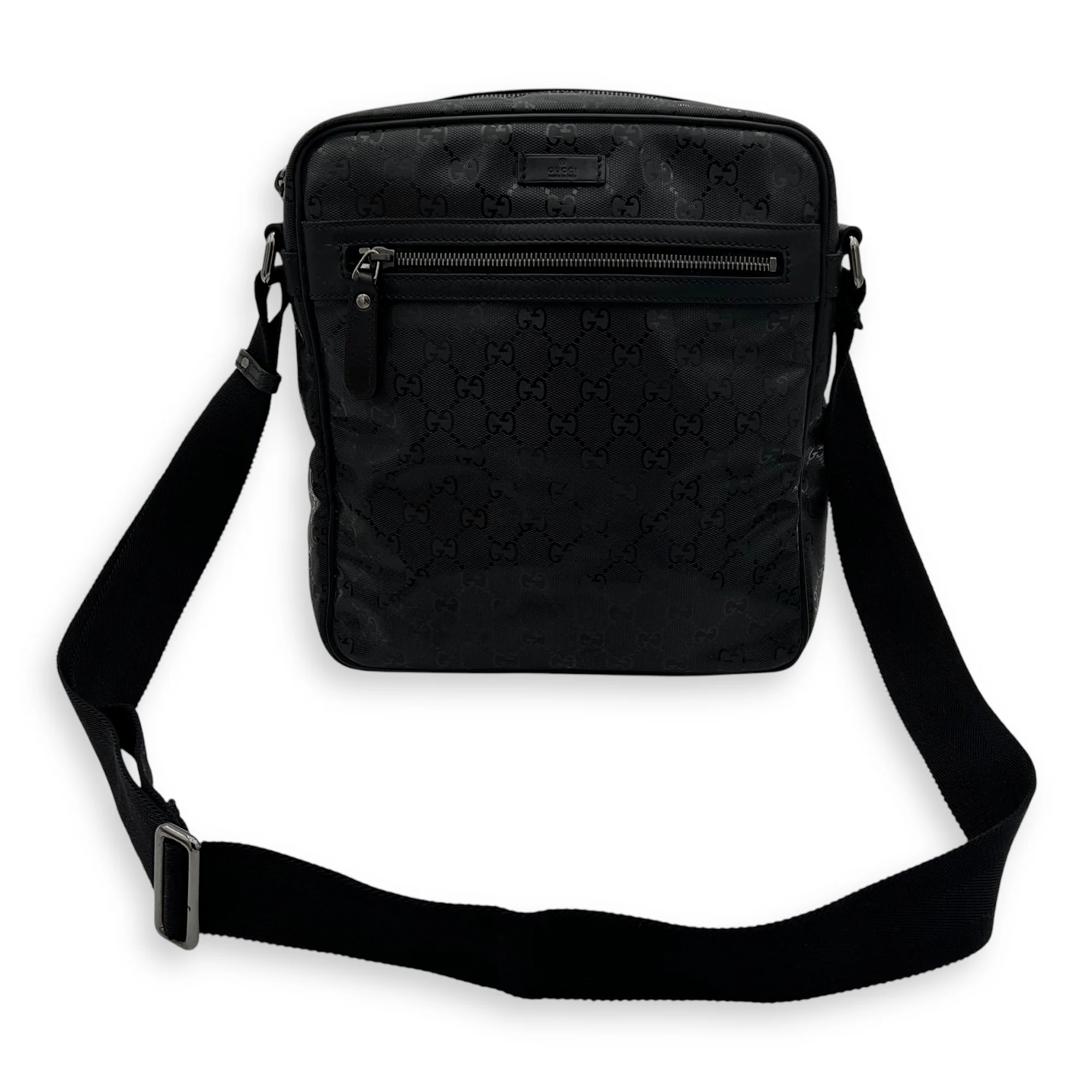 GG Messenger Black in Coated Canvas, Silver hardware