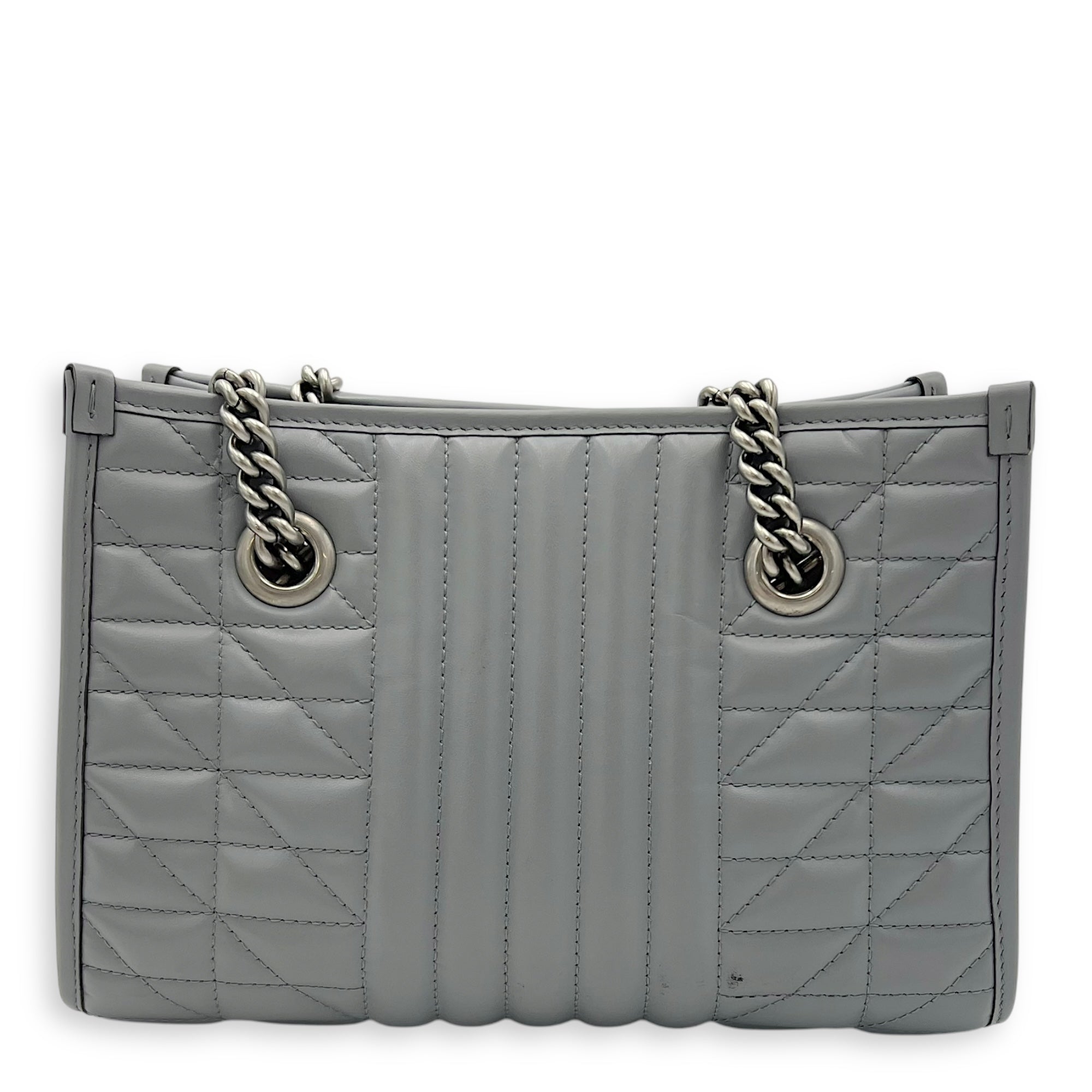 GG Marmont Tote Bag Grey in Calfskin, Ruthenium hardware