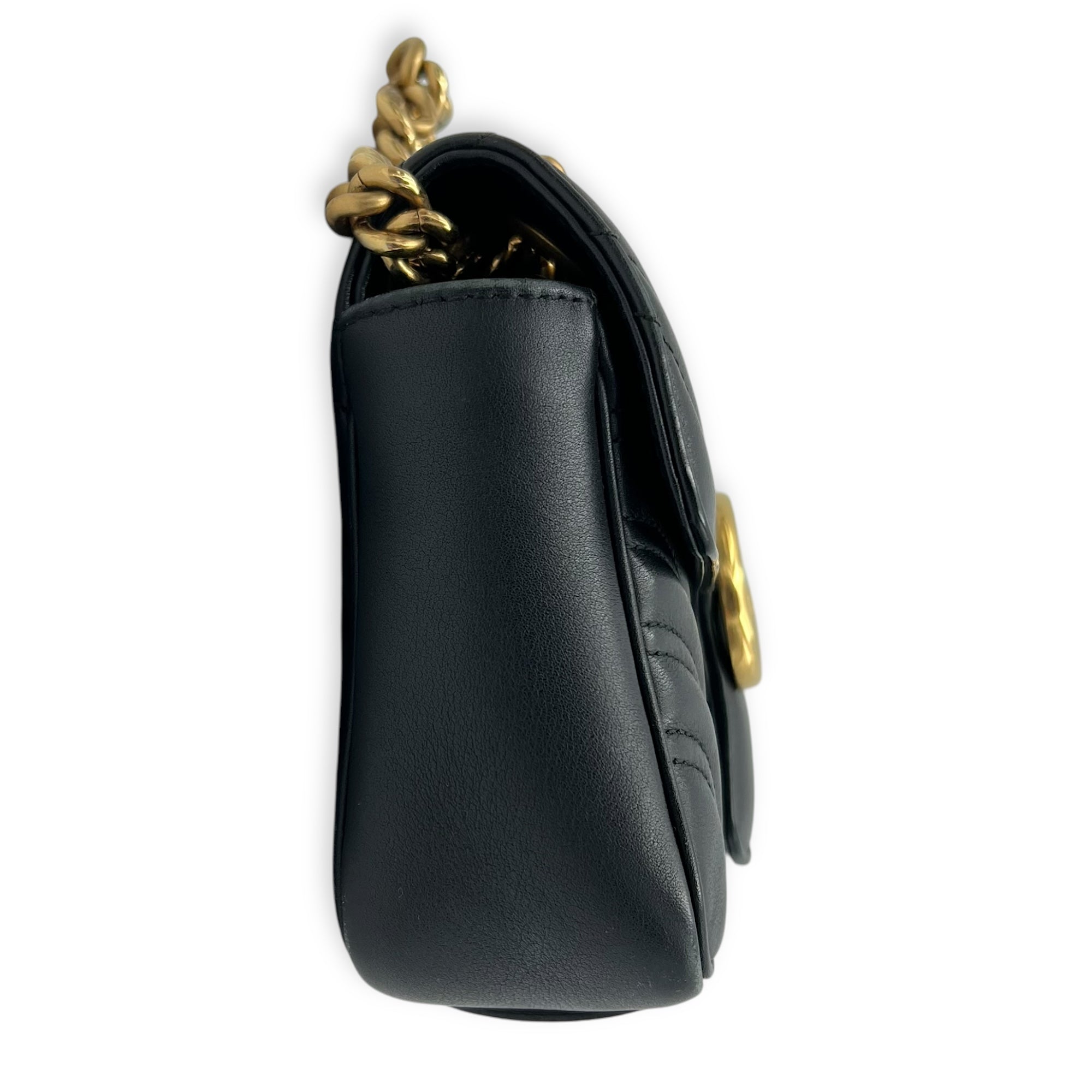 GG Marmont Mini Black Shoulder Bag in Calfskin, Gold hardware