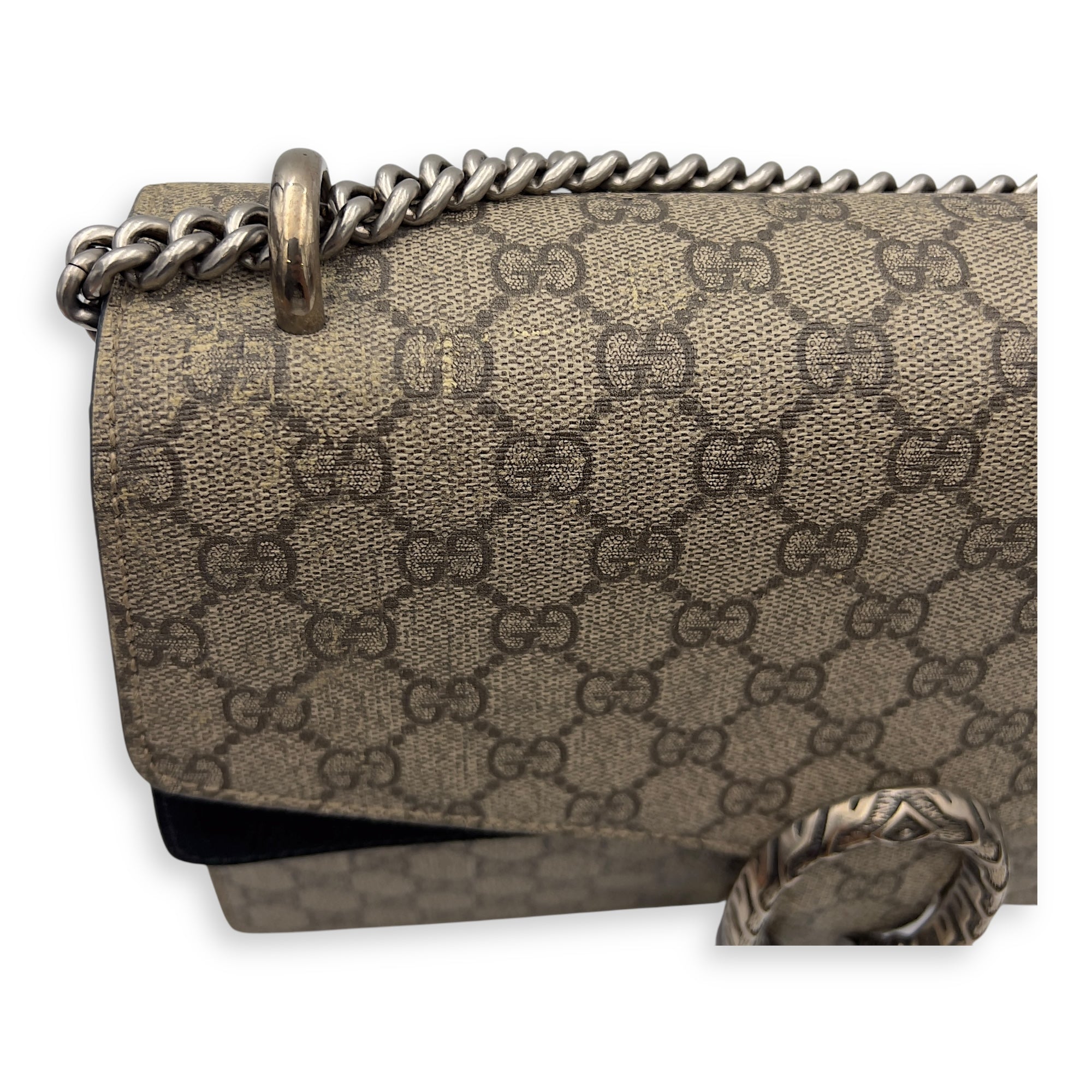 Dionysus Shoulder Bag Beige in Coated Canvas, Silver hardware