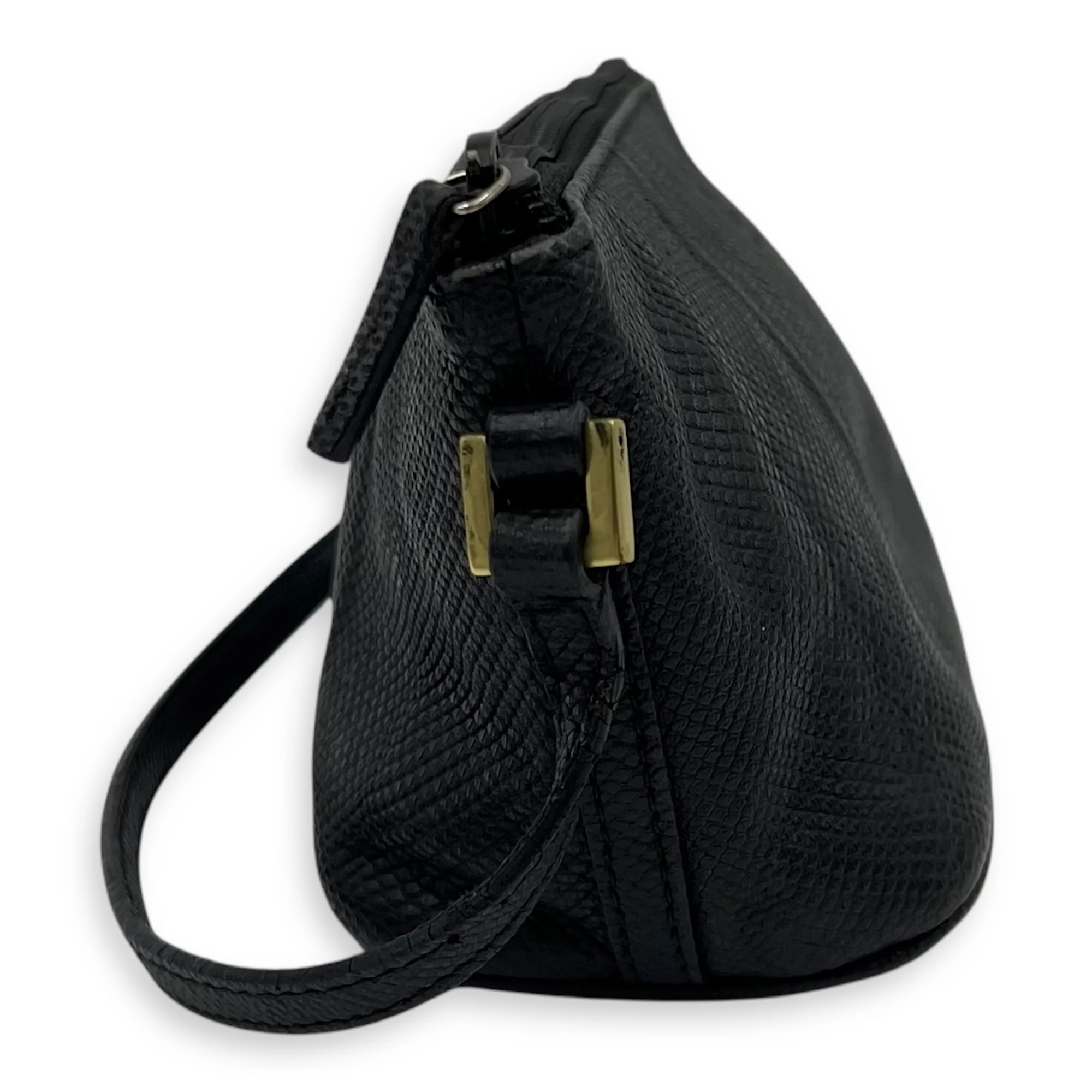 Pochette Boat Top Handle Bag Black in Snakeskin, Silver hardware