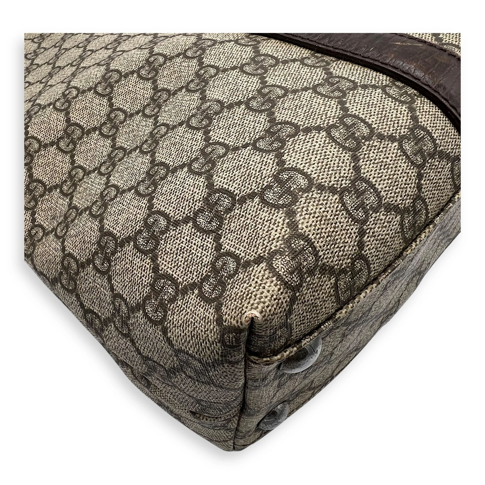 Vintage Top Handle Bag Brown in Coated Canvas, Silver hardware