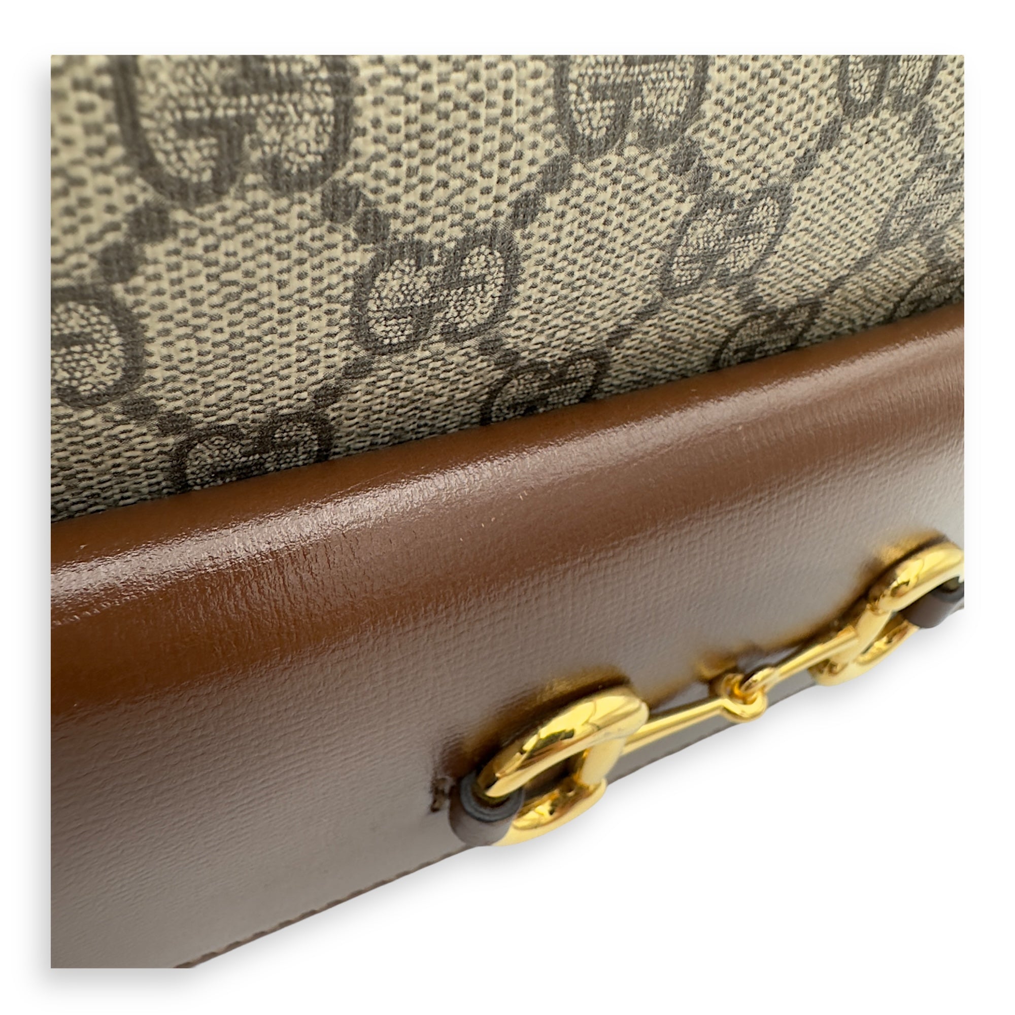 Horsebit 1955 Crossbody Bag Grey in Coated Canvas, Gold hardware