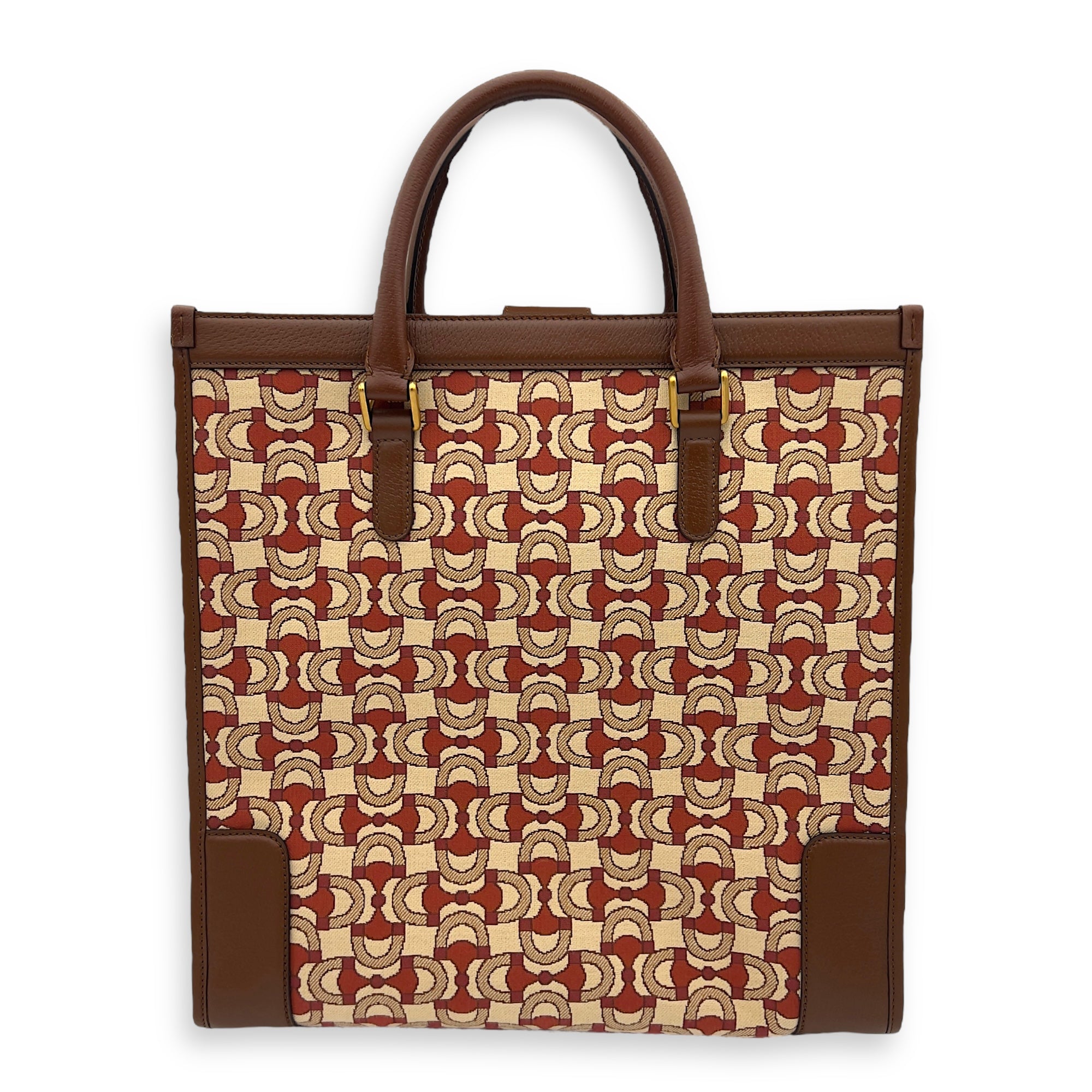 Interlocking G Red Tote Bag in Jacquard, Gold hardware