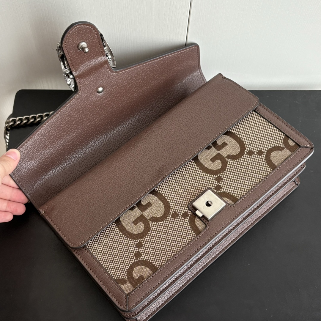 Gucci Dionysus Medium GG-Jacquard Canvas Shoulderbag- Brown and Silver