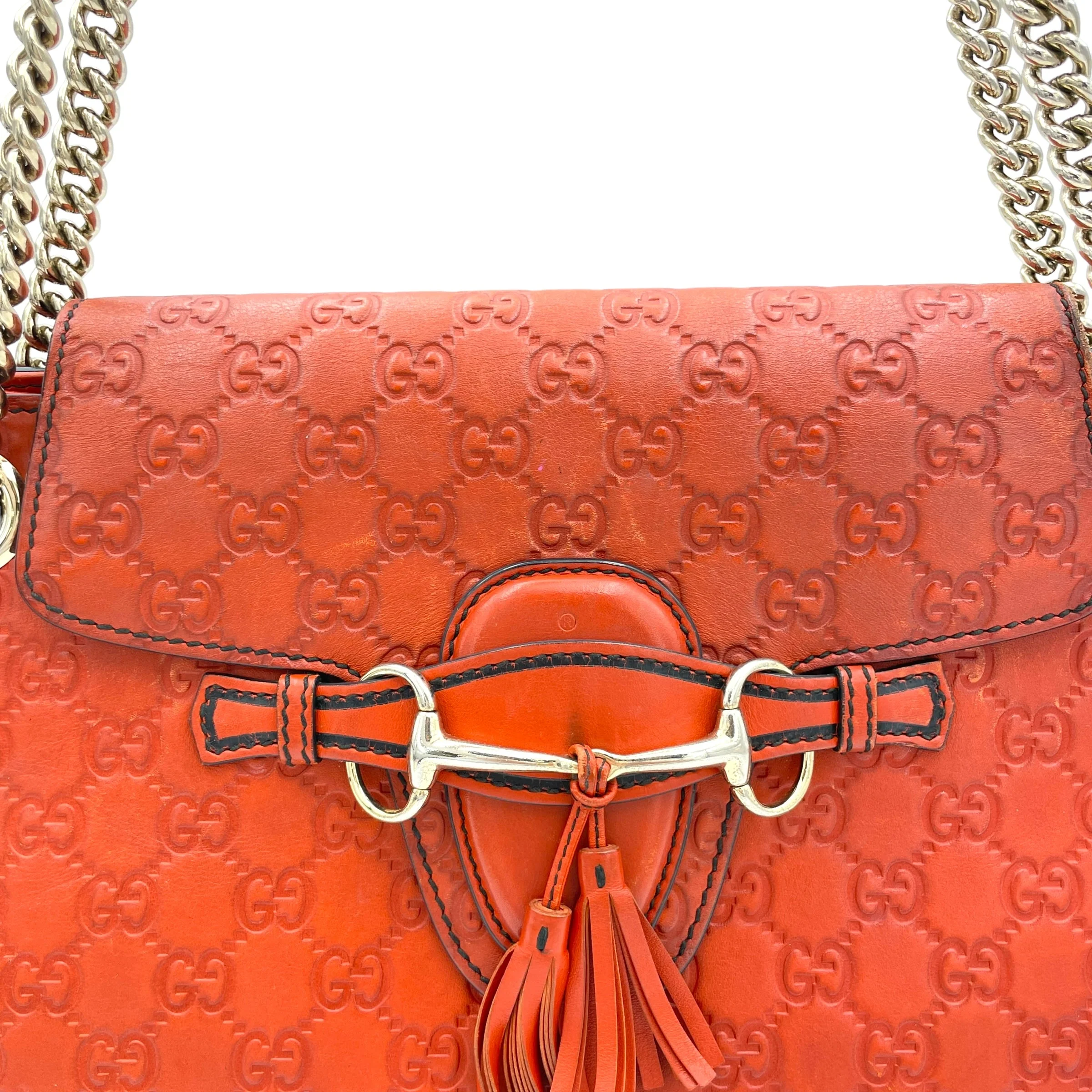 Emily Large Orange Shoulder Bag in Guccissima Leather, Gold hardware