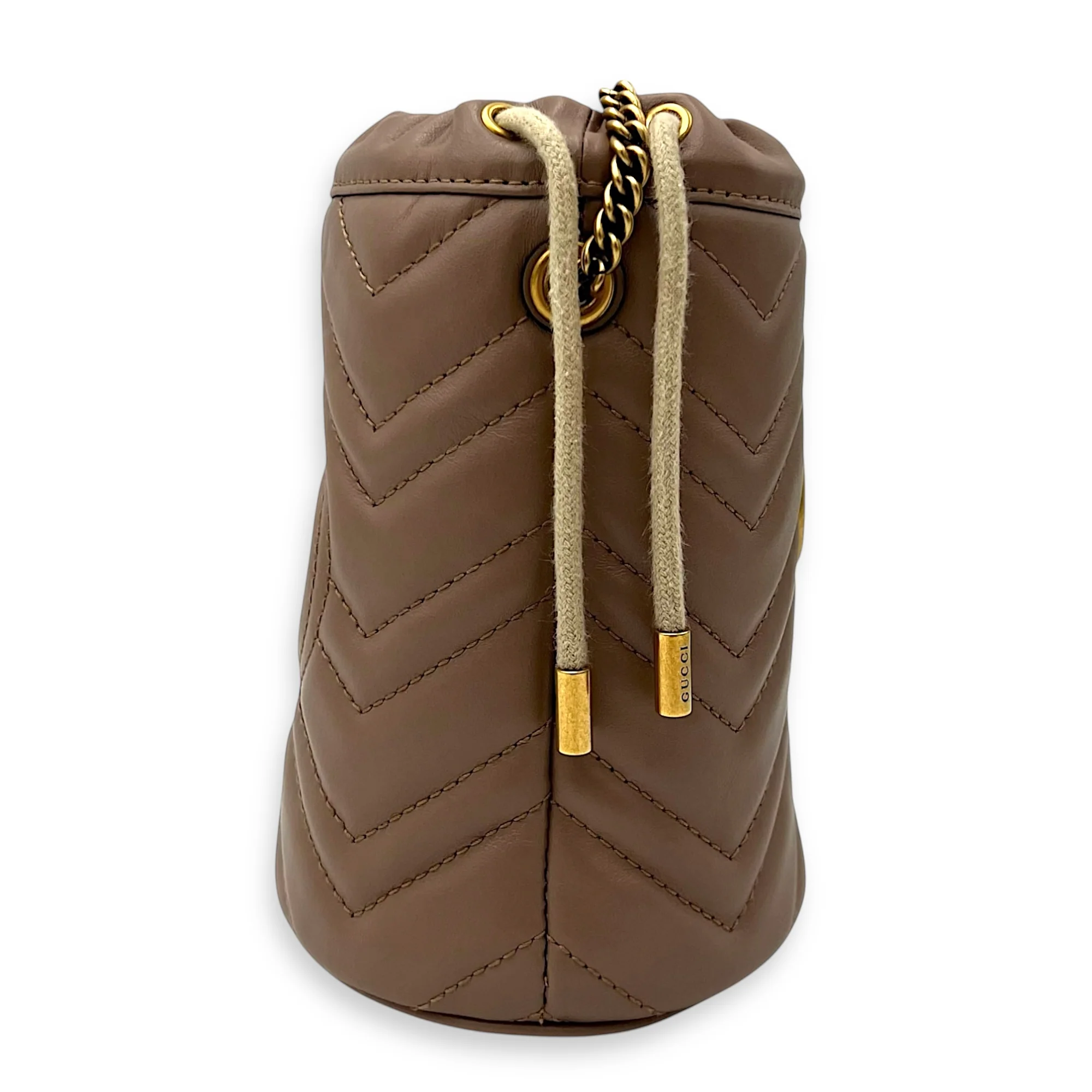 GG Marmont Bucket Bag Beige in Calfskin, Gold hardware