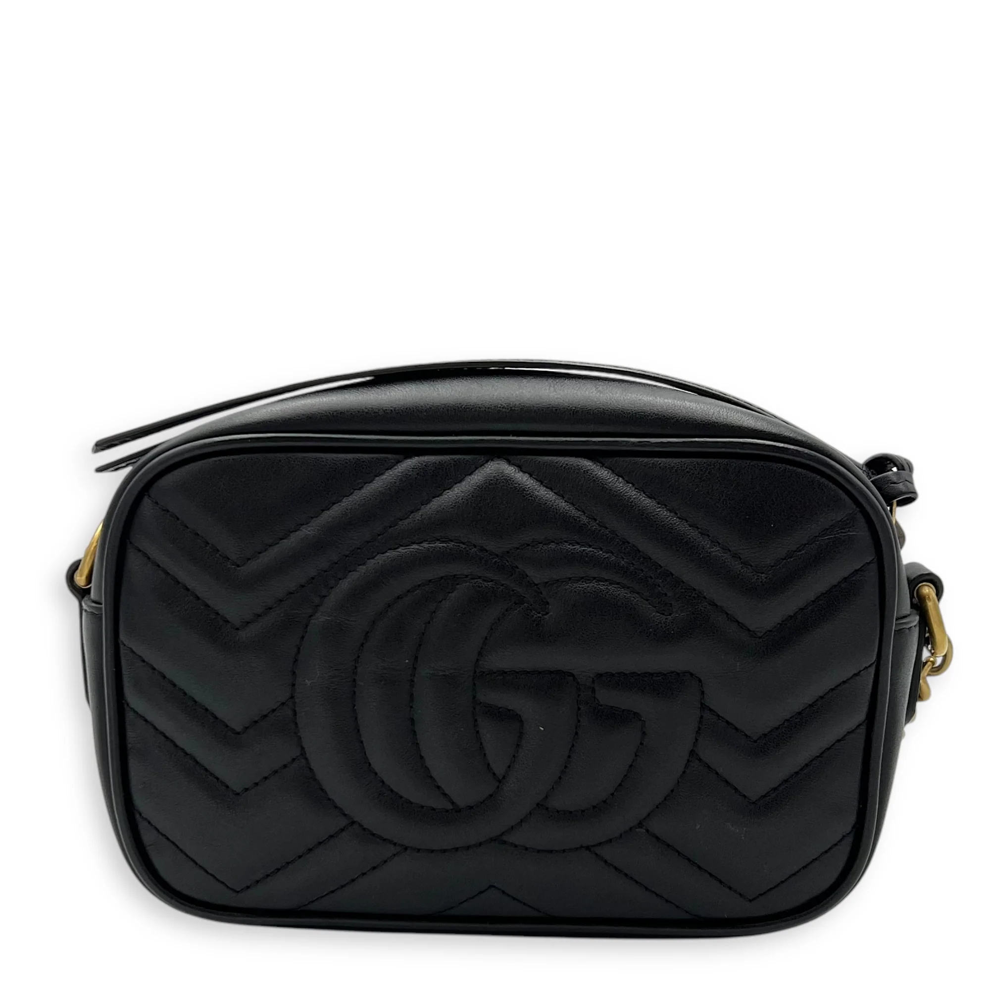 GG Marmont mini Black Crossbody Bag in Calfskin, Gold hardware