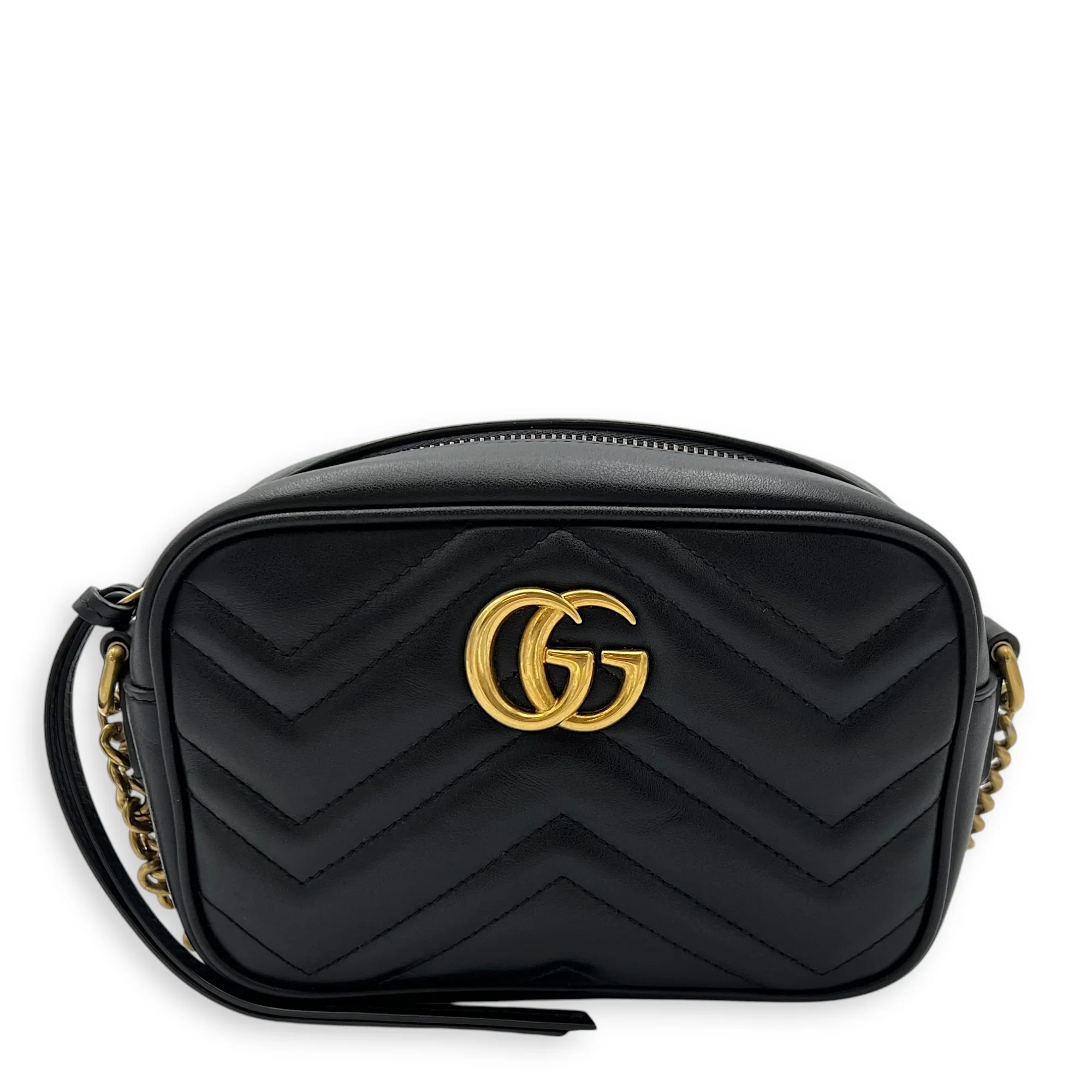 GG Marmont mini Black Crossbody Bag in Calfskin, Gold hardware