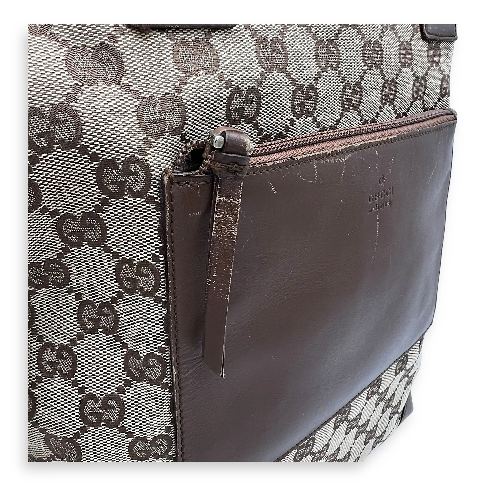 Vintage Tote Bag Brown in Coated Canvas, Silver hardware