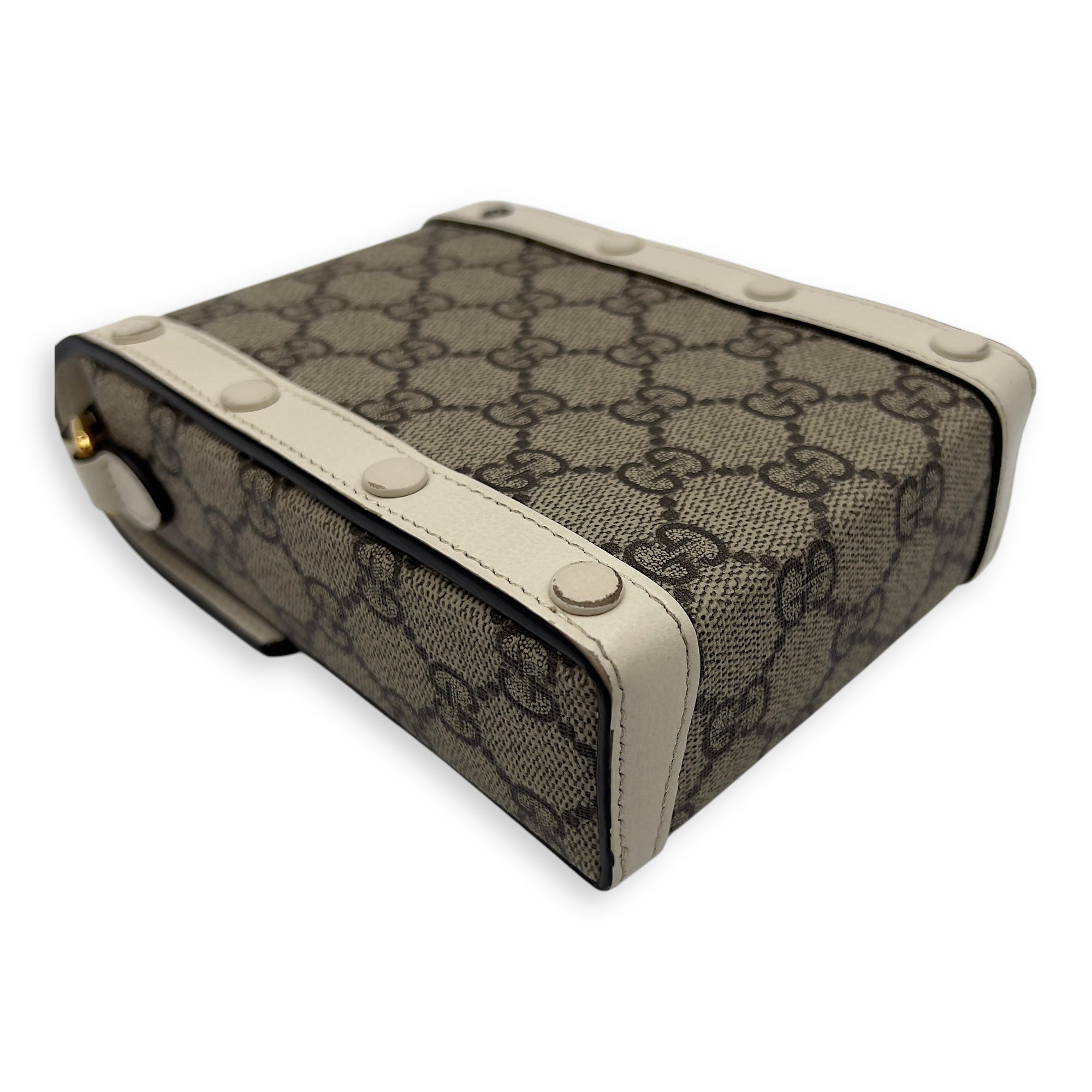 Horsebit 1955 Brown Crossbody Bag in Monogram Coated Canvas, Gold hardware