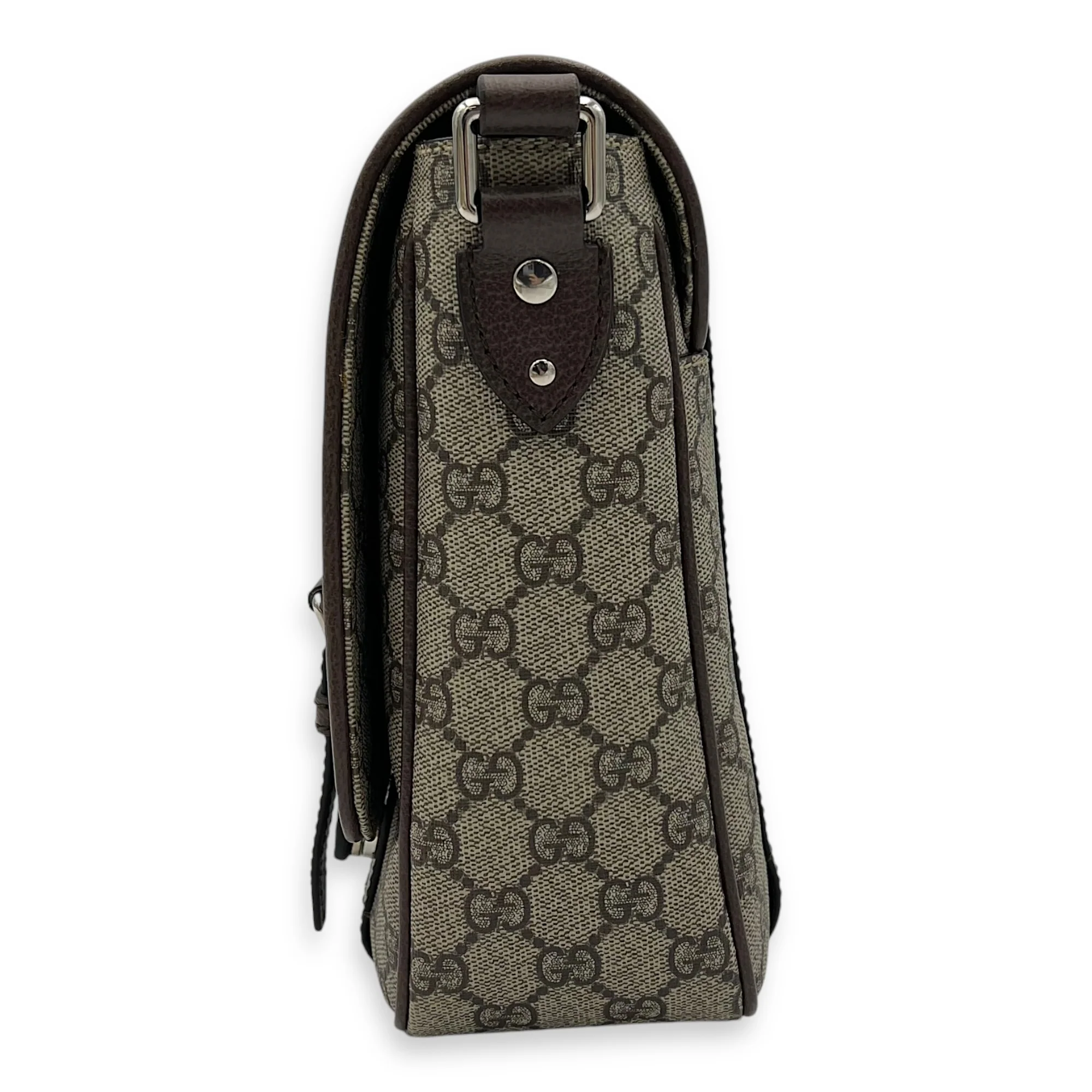GG Supreme Brown Messenger in Coated Canvas, Silver hardware