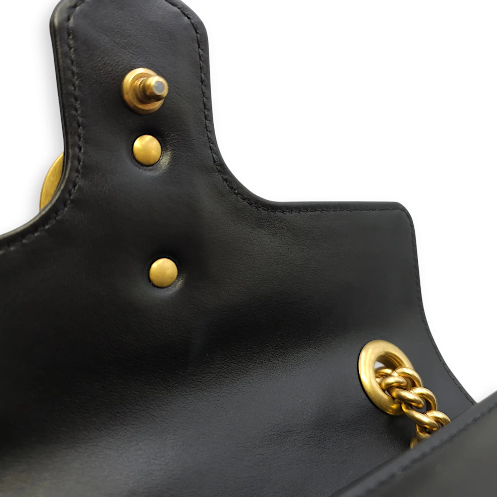Marmont Flap Small Black Crossbody Bag in Calfskin, Gold hardware
