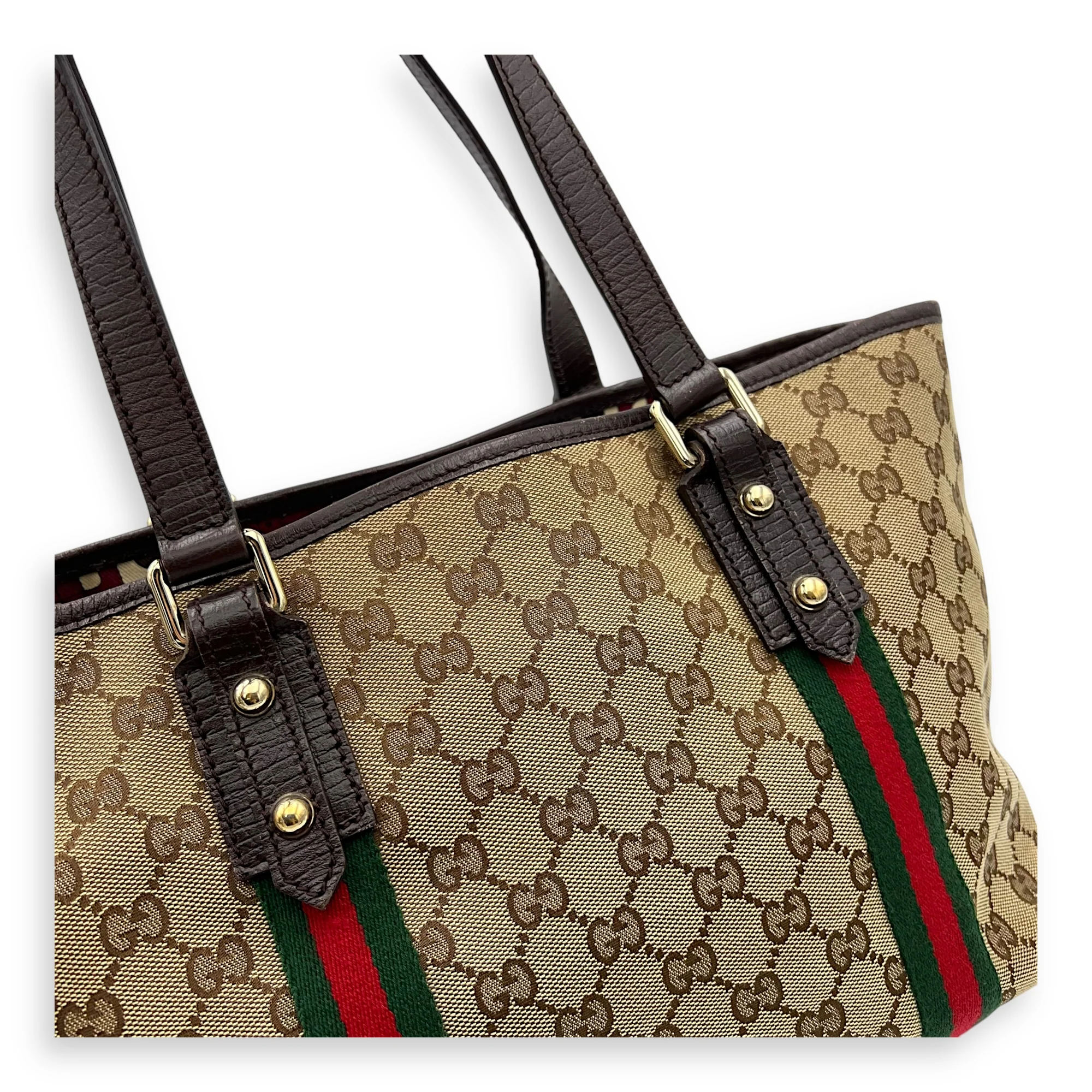 GG Tote Bag Brown in Canvas, Gold hardware