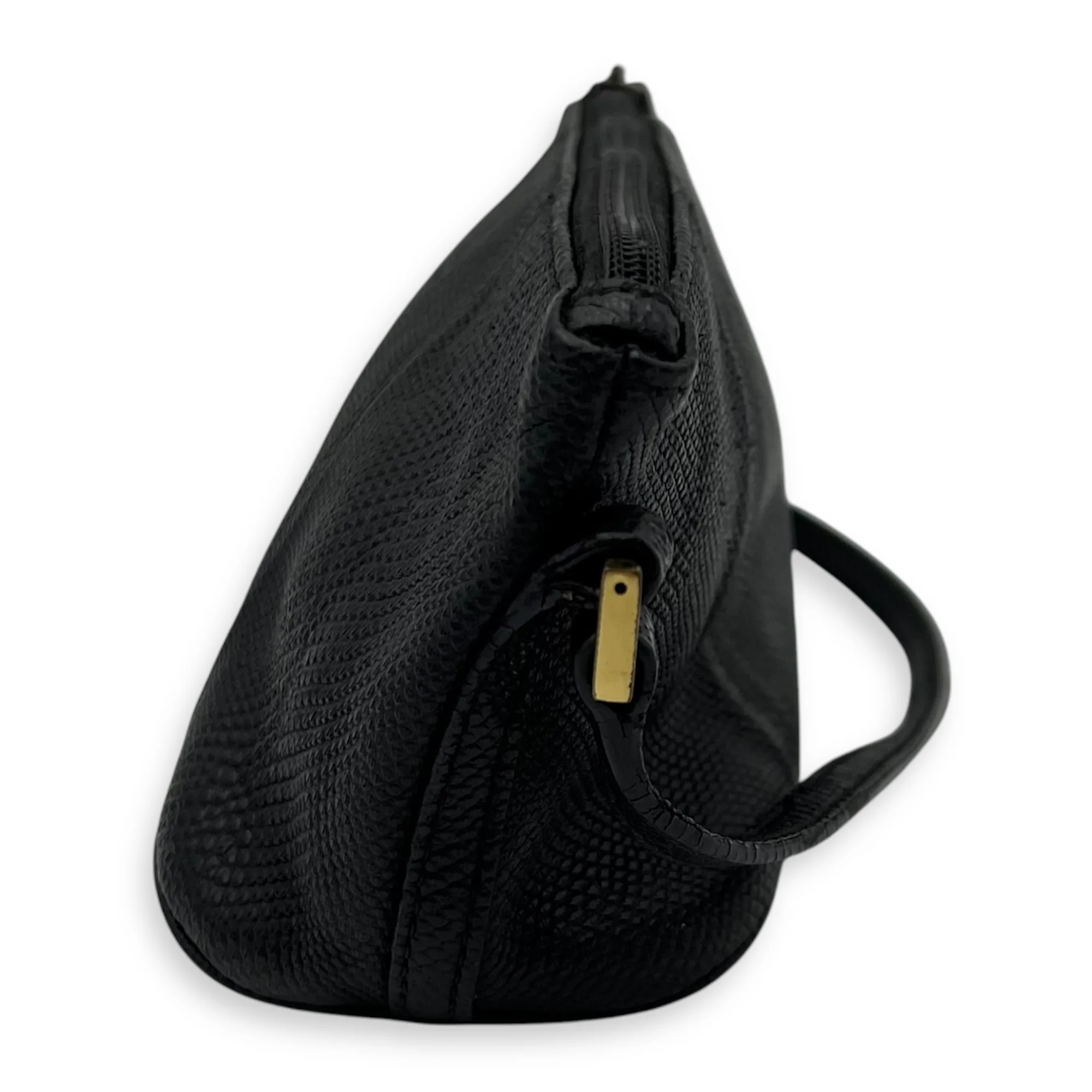 Pochette Boat Top Handle Bag Black in Snakeskin, Silver hardware