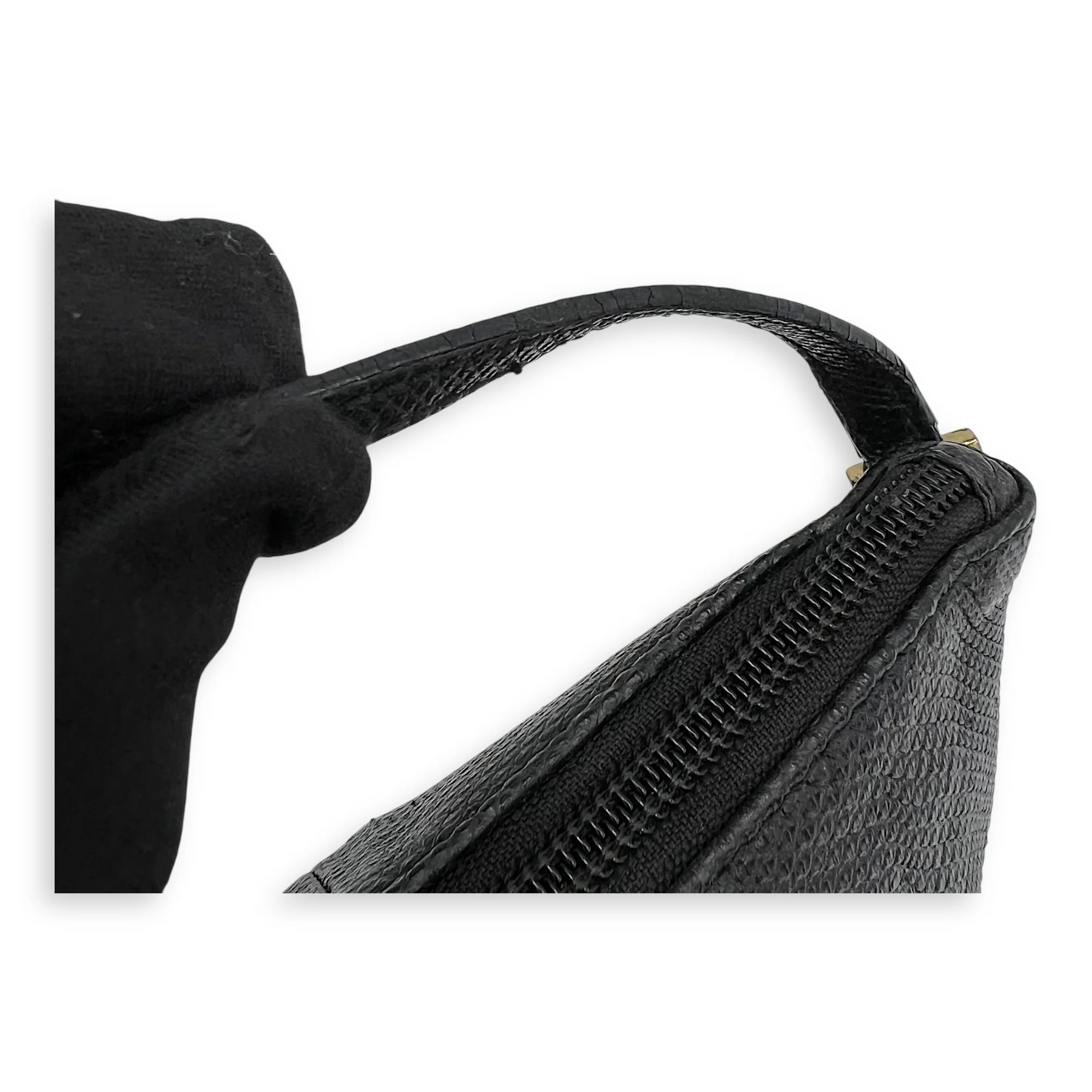 Pochette Boat Top Handle Bag Black in Snakeskin, Silver hardware