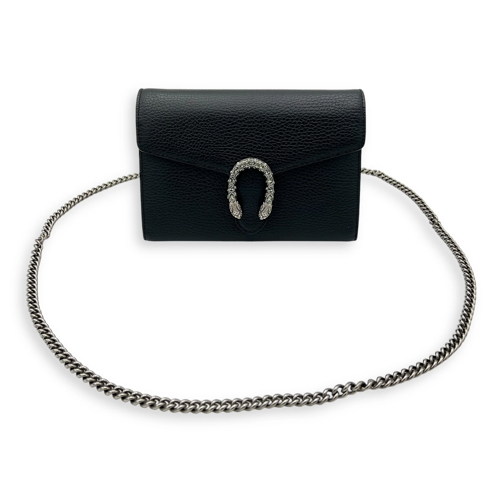 Dionysus Shoulder Bag Black in Calfskin, Silver hardware