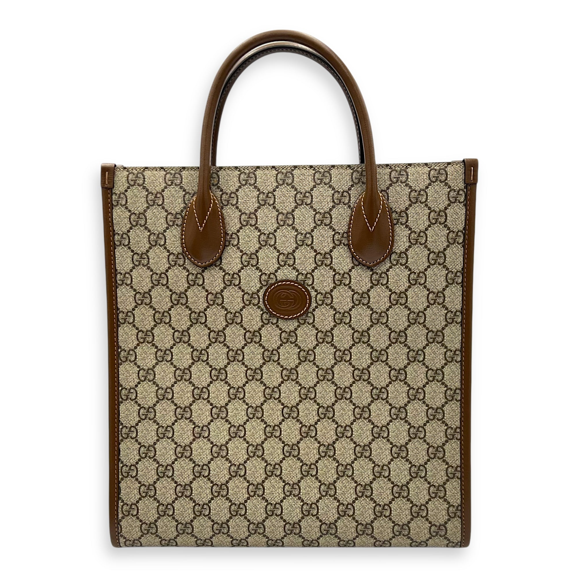 GG Supreme Tote Bag Brown in Monogram Coated Canvas, Gold hardware