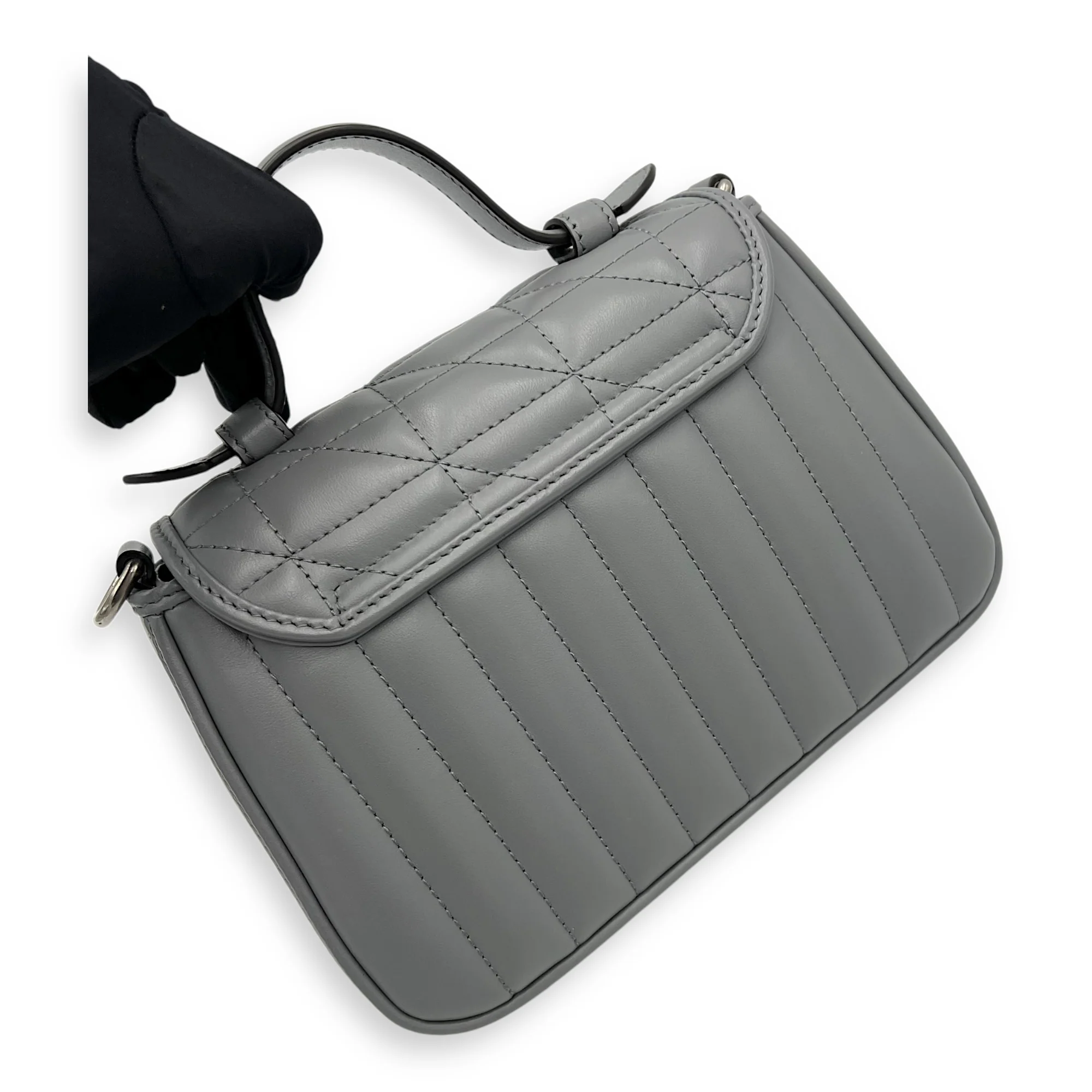 Marmont Top Handle Bag Blue in Calfskin, Gunmetal hardware