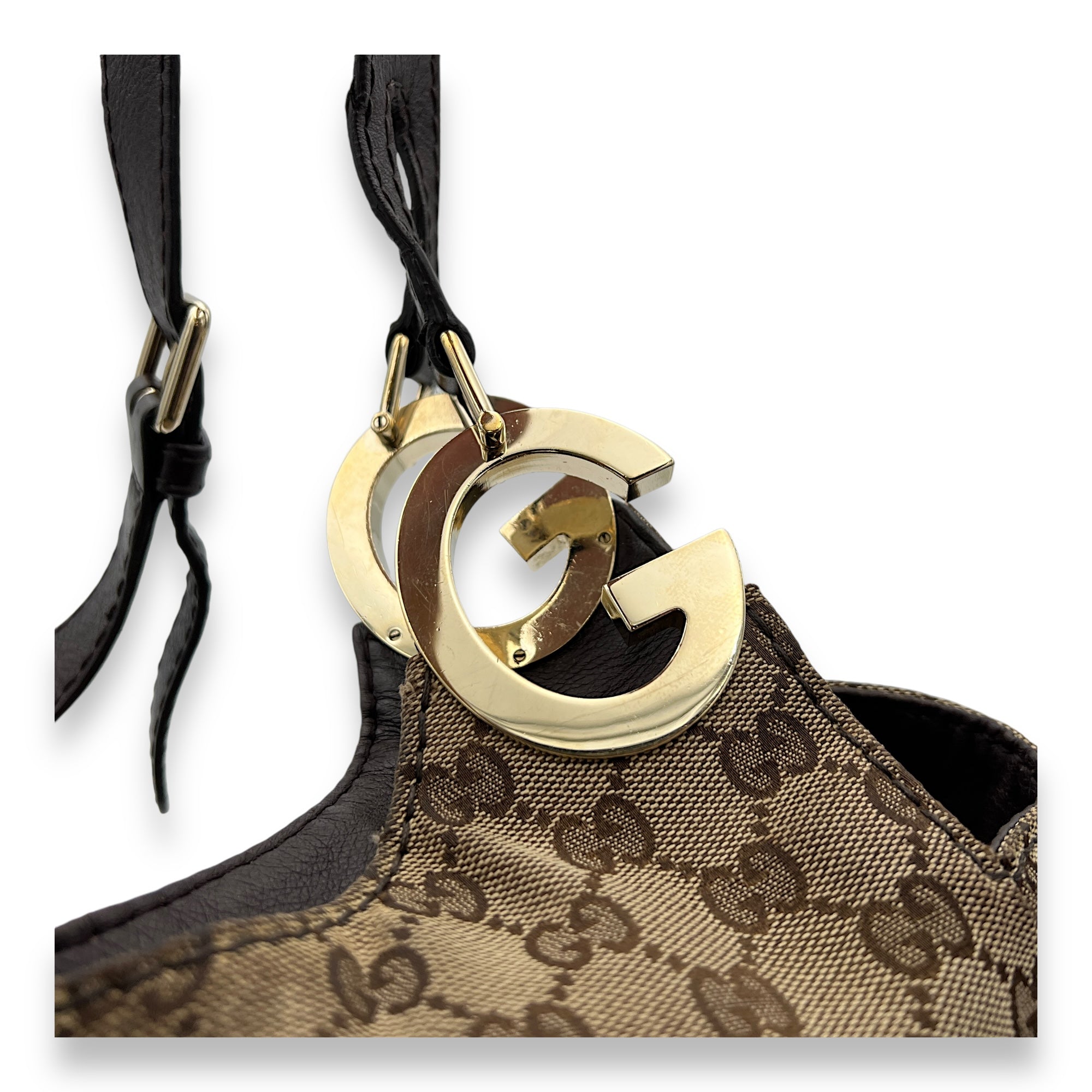 Shoulder Bag Brown in Jacquard, Light Gold hardware