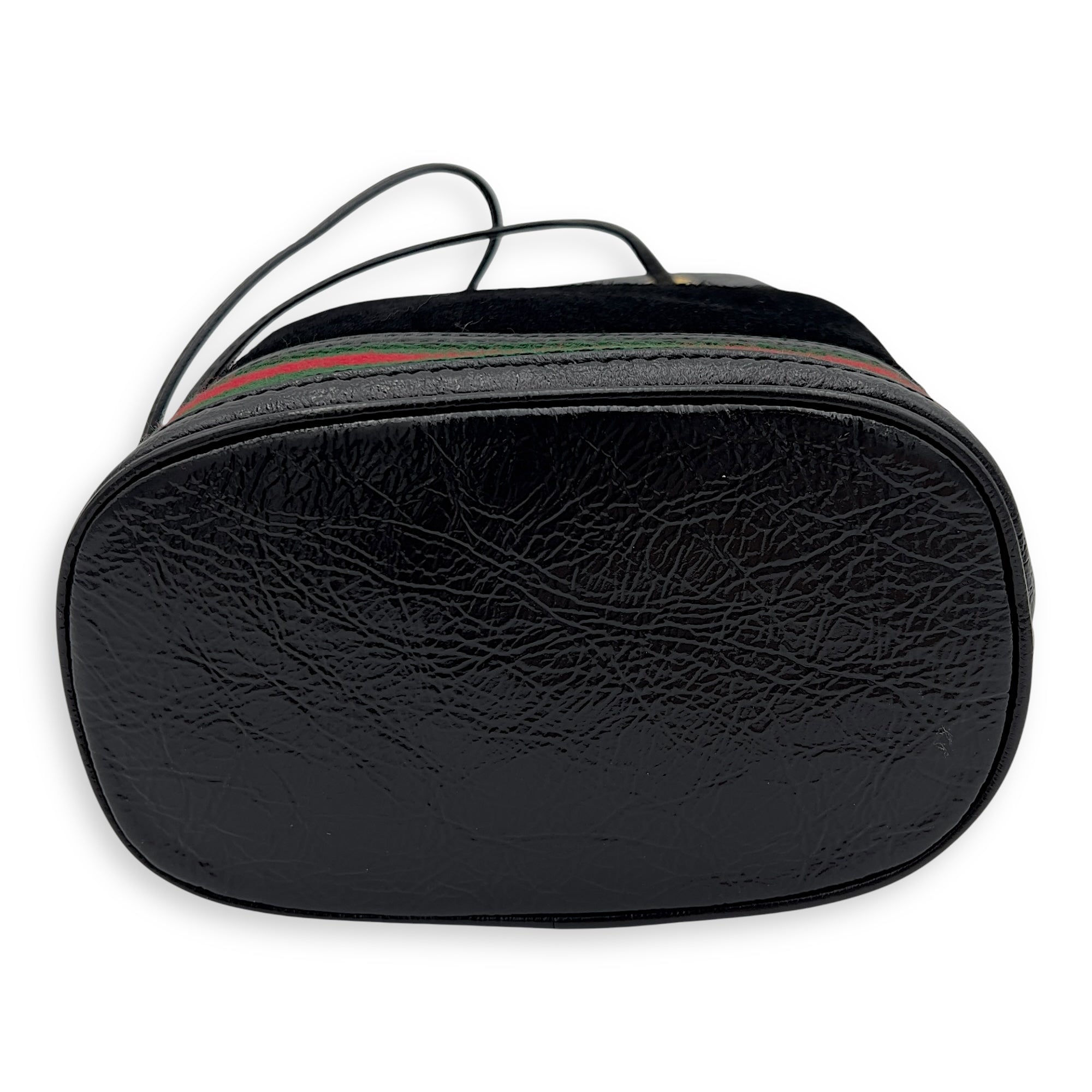 Ophidia Black Bucket Bag in Suede Leather, Gold hardware