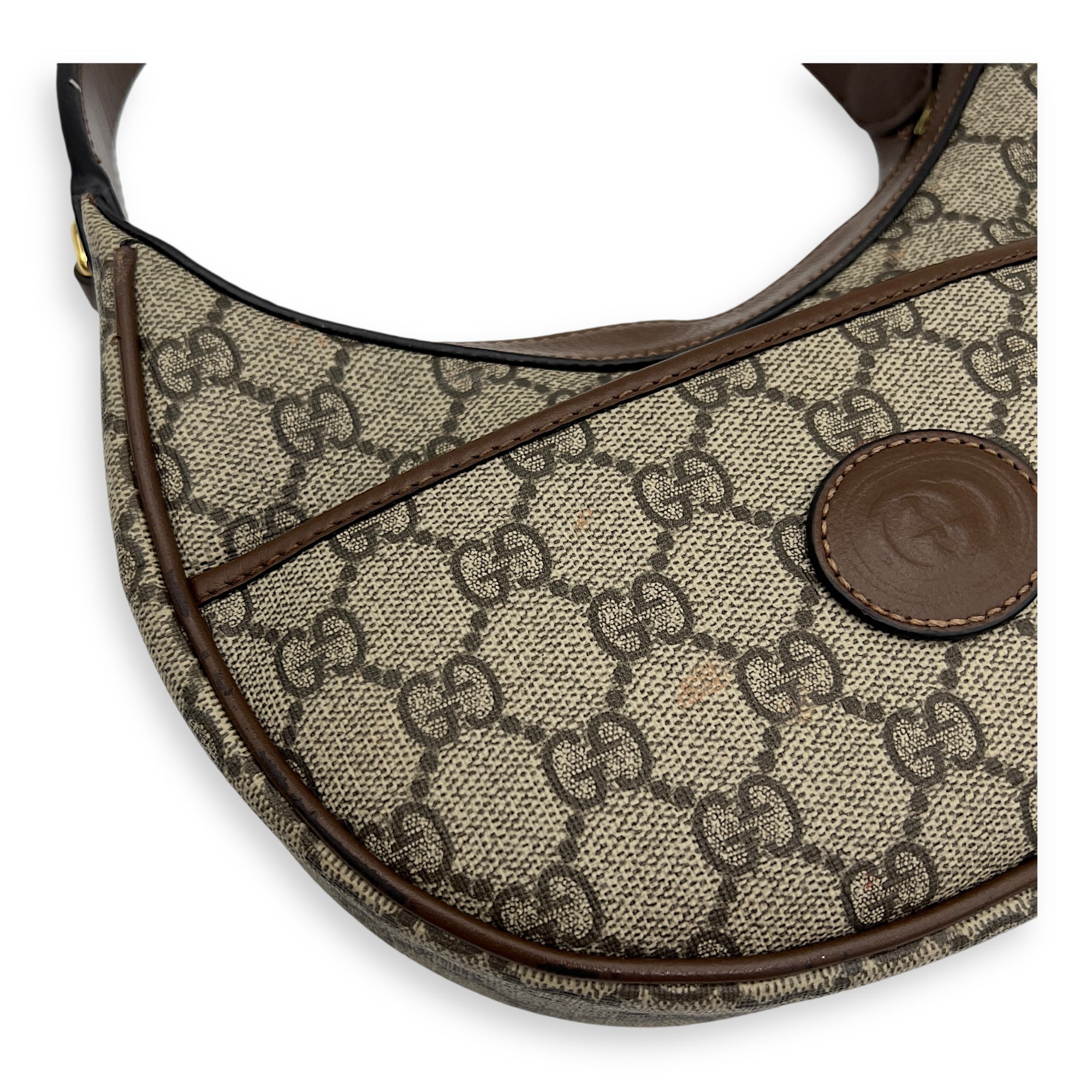 Half Moon Shoulder Bag Brown in Monogram Coated Canvas, Gold hardware