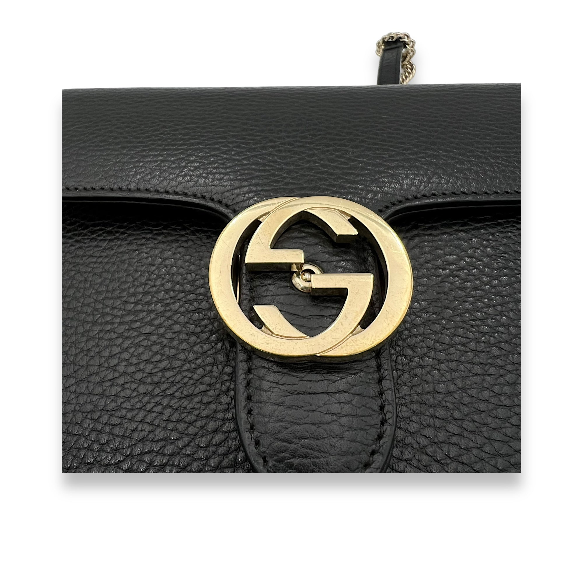 Interlocking G Small Black Crossbody Bag in Calfskin, Light Gold hardware